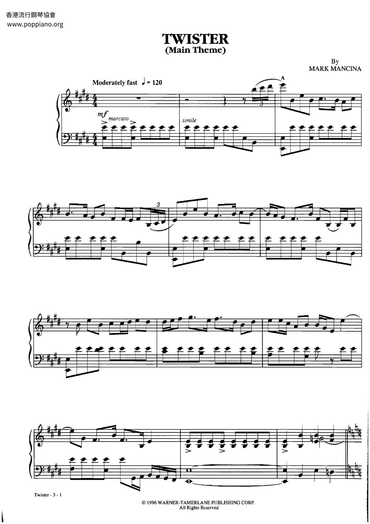 Mark MancinaTwister Sheet Music pdf, Free Score Download ★