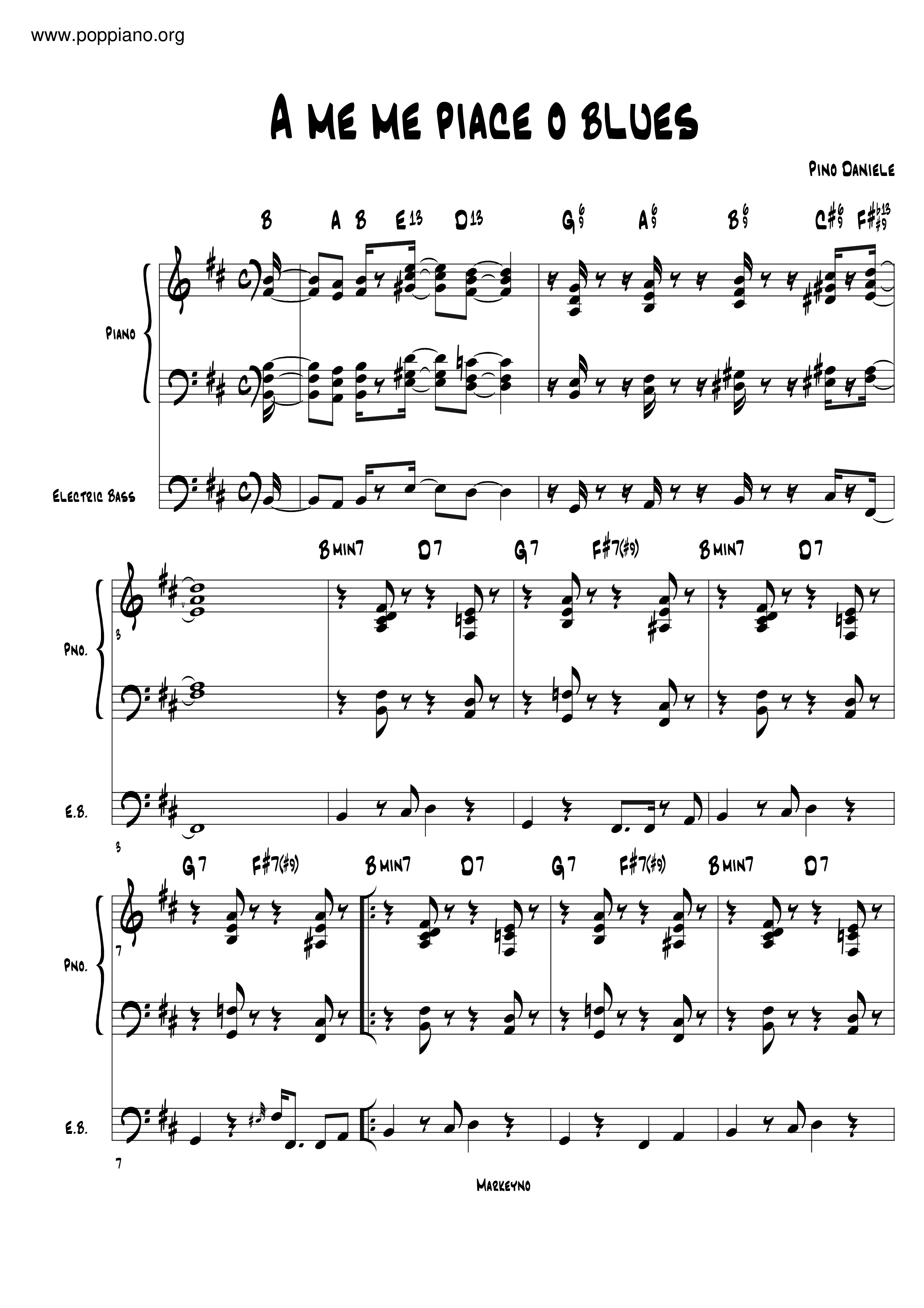 A Me Me Piace 'O Blues Score