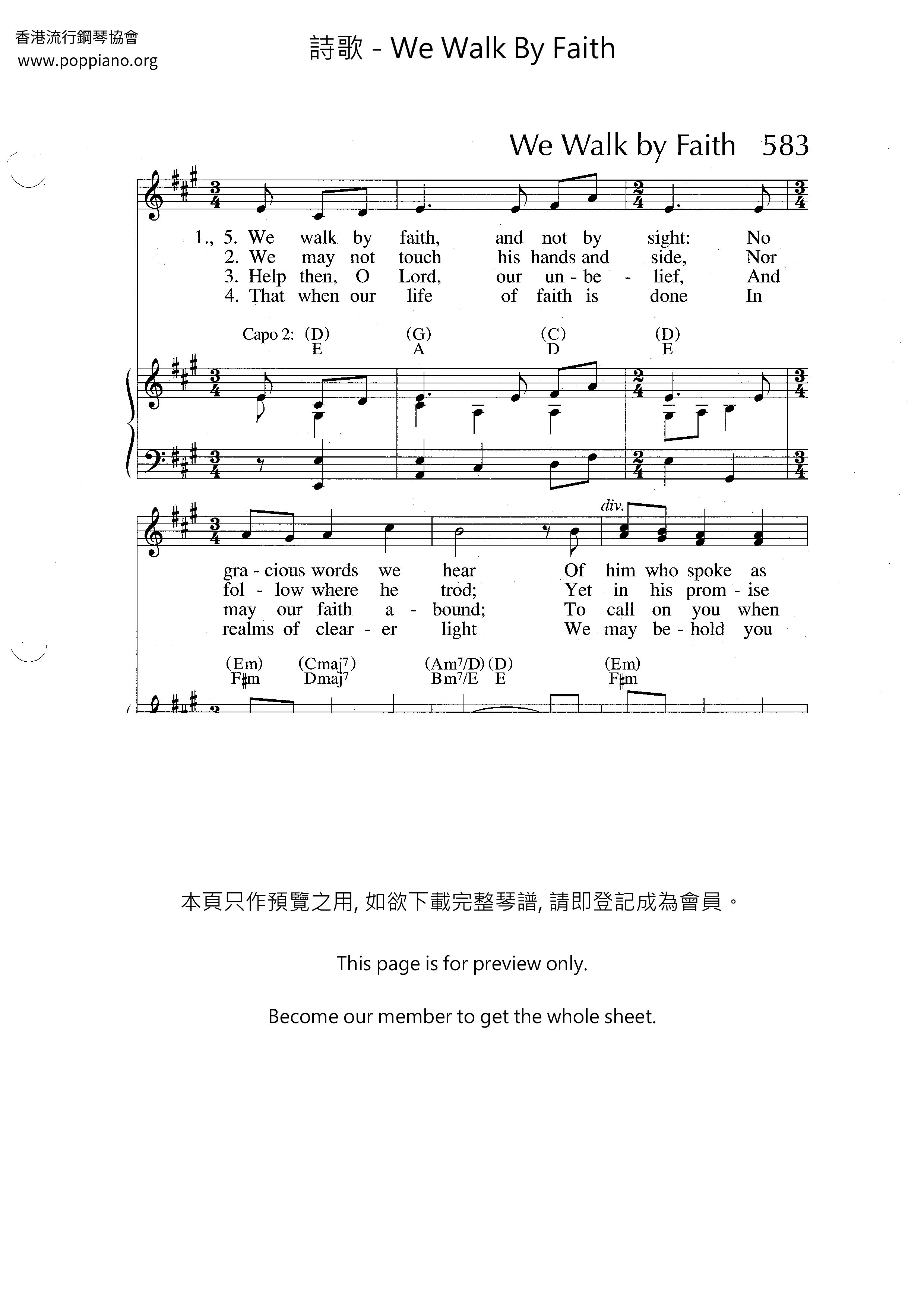 We Walk By Faith Score