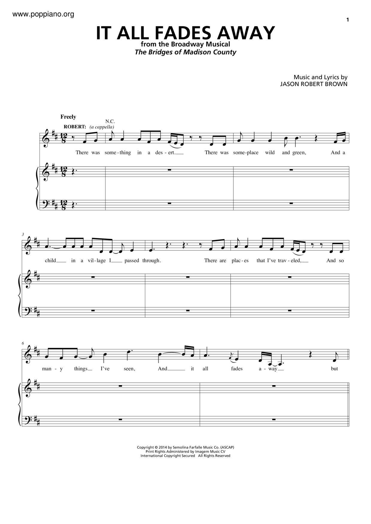 The Bridges of Madison County - It All Fades Away Score