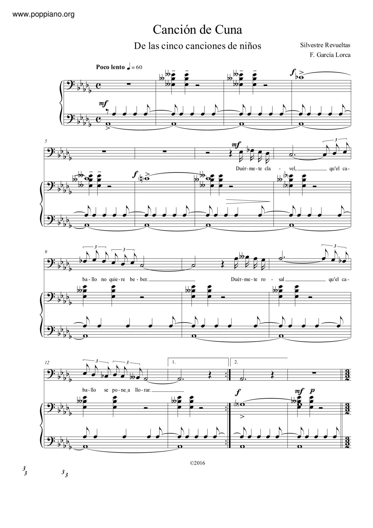 Canción de cuna Score