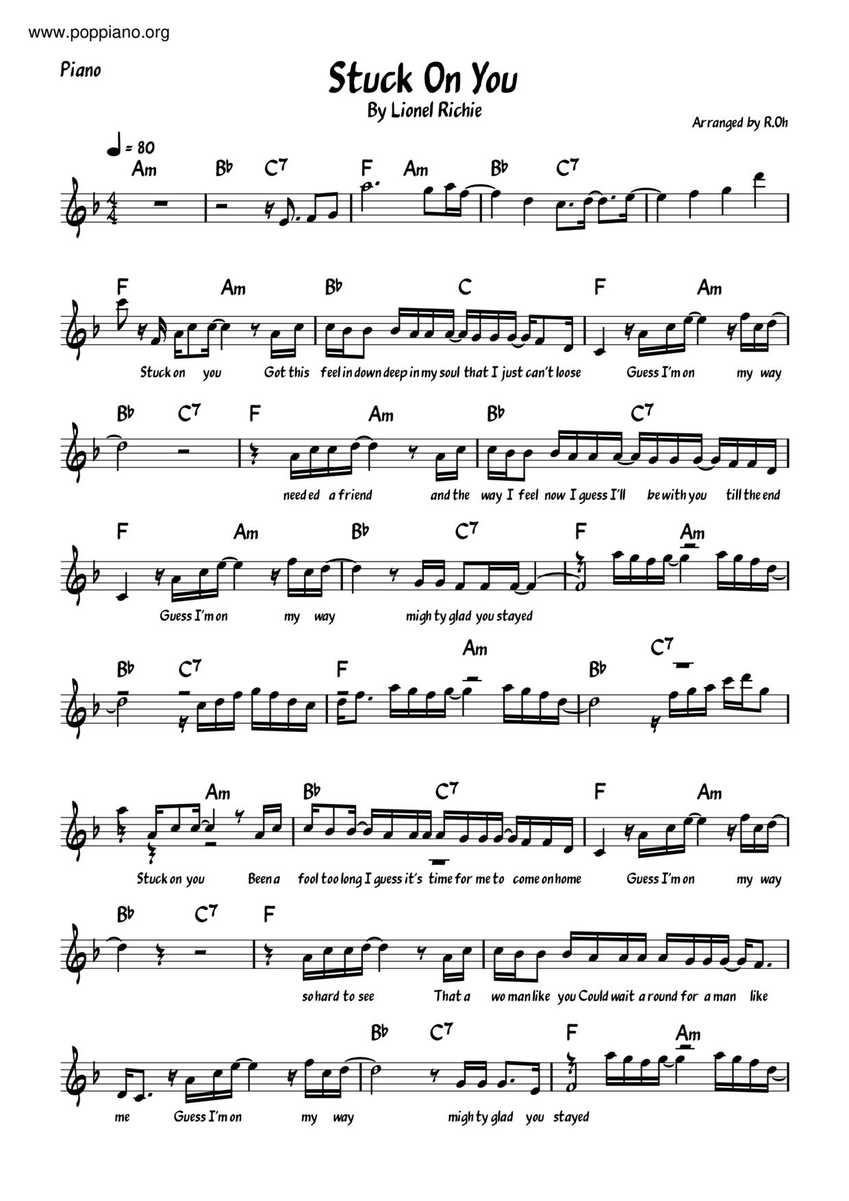 Stuck On You Sheet Music Lionel Richie - ♪