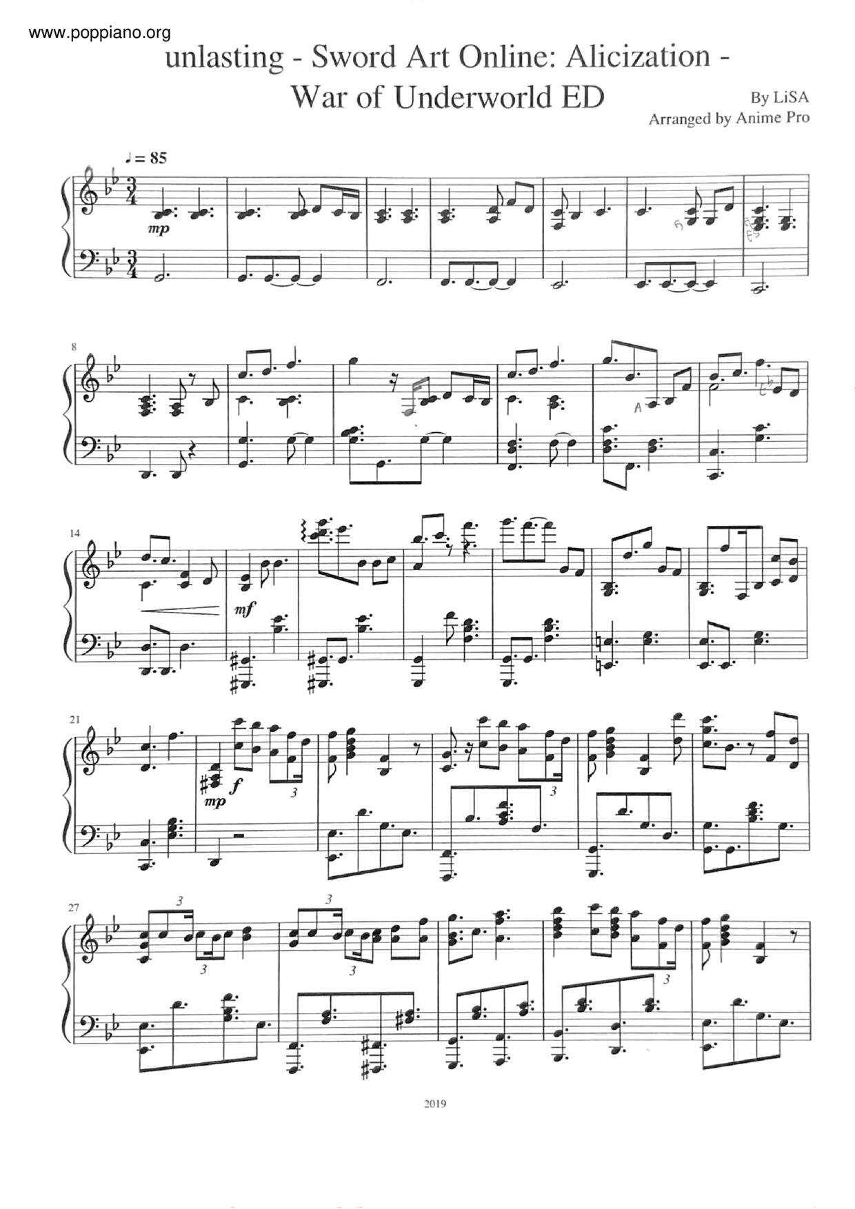 刀劍神域 - Unlastingピアノ譜