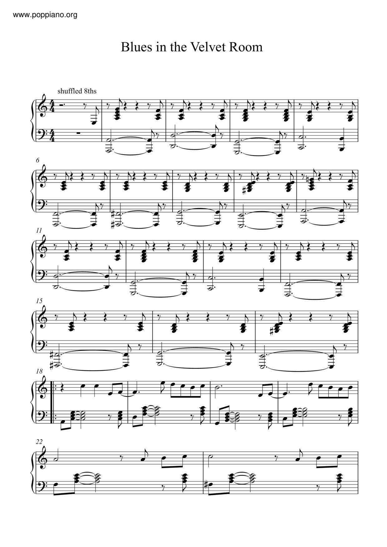 Blues In The Velvet Room Score