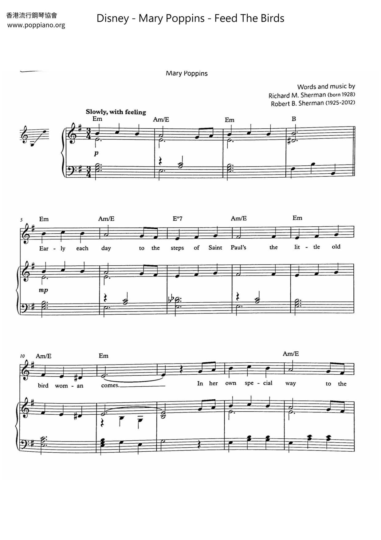 Mary Poppins - Feed The Birds Score