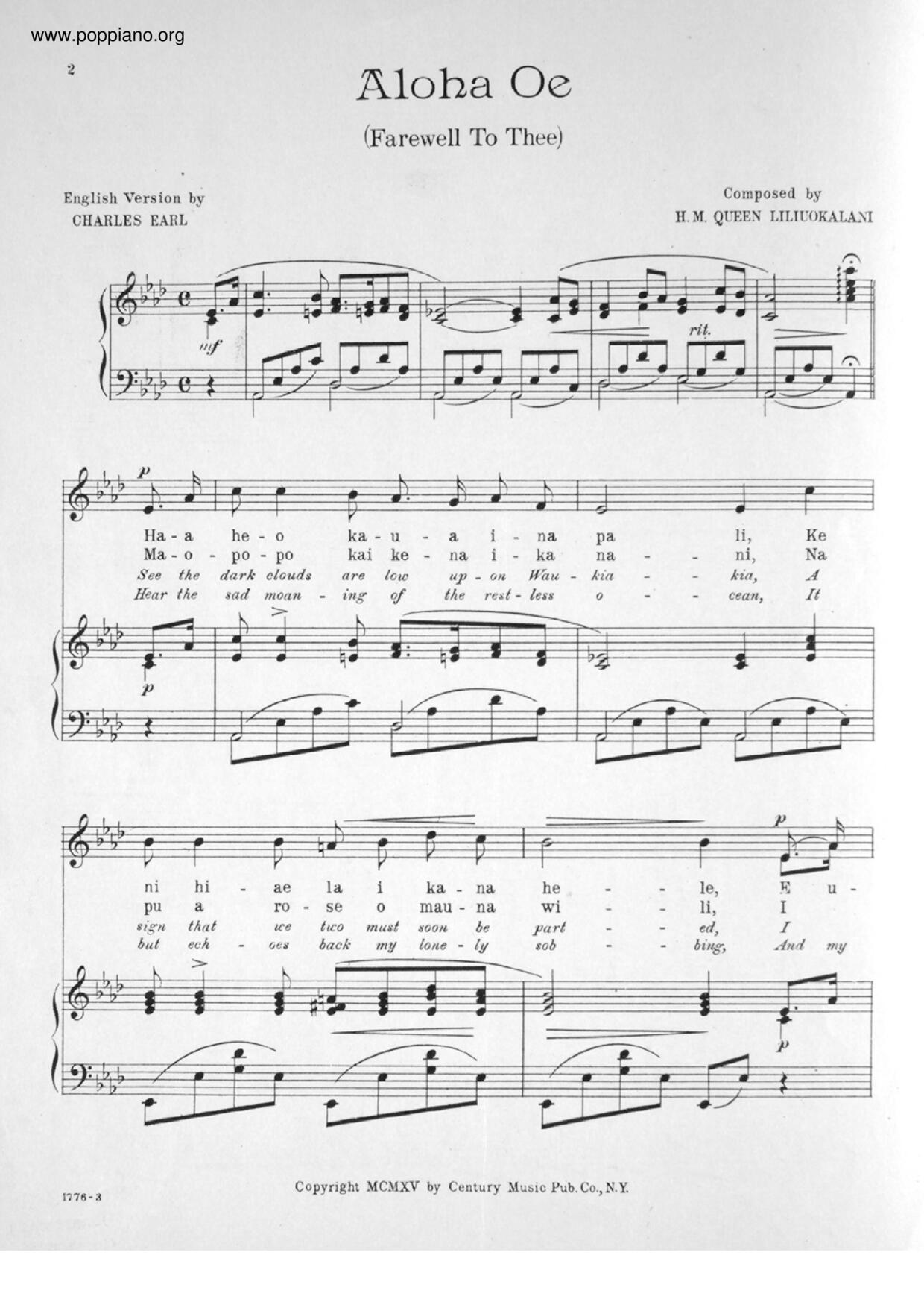 Aloha Oe Score