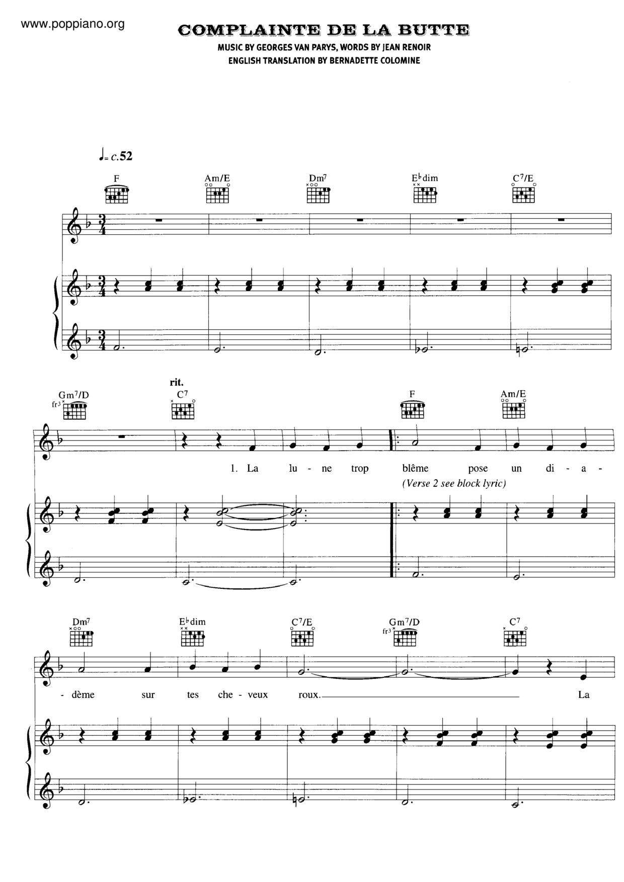 Moulin Rouge - Complainte De La Butteピアノ譜