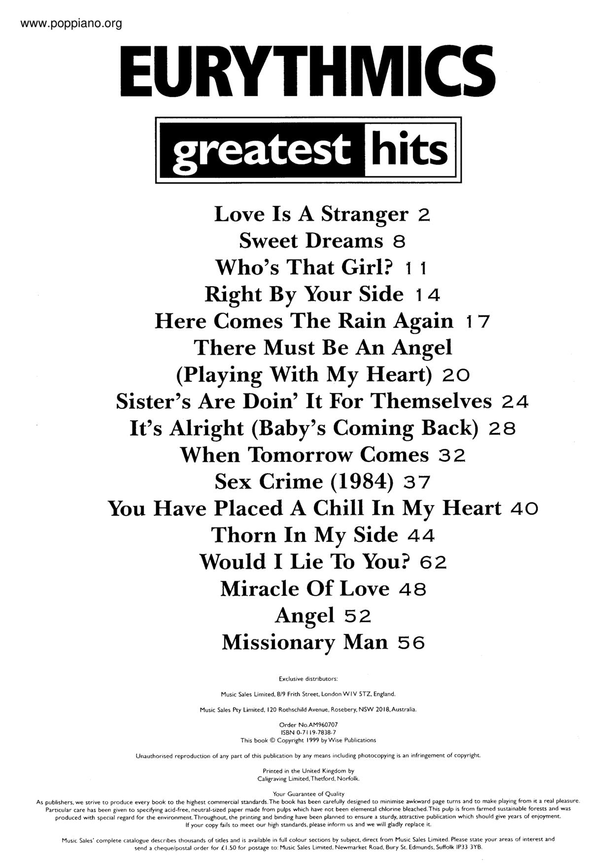 Eurythmics Greatest Hits 64 Pages Score