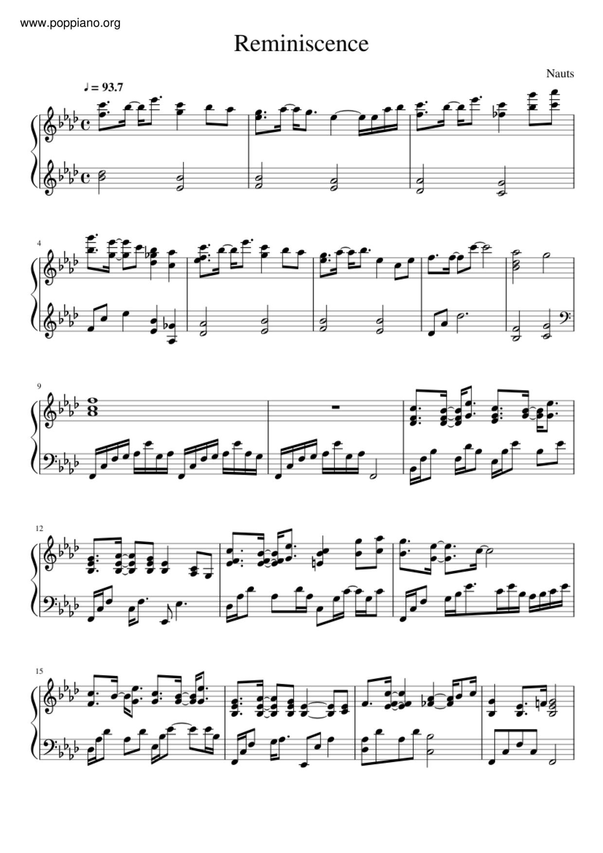 Reminiscence (TalesWeaver OST)ピアノ譜