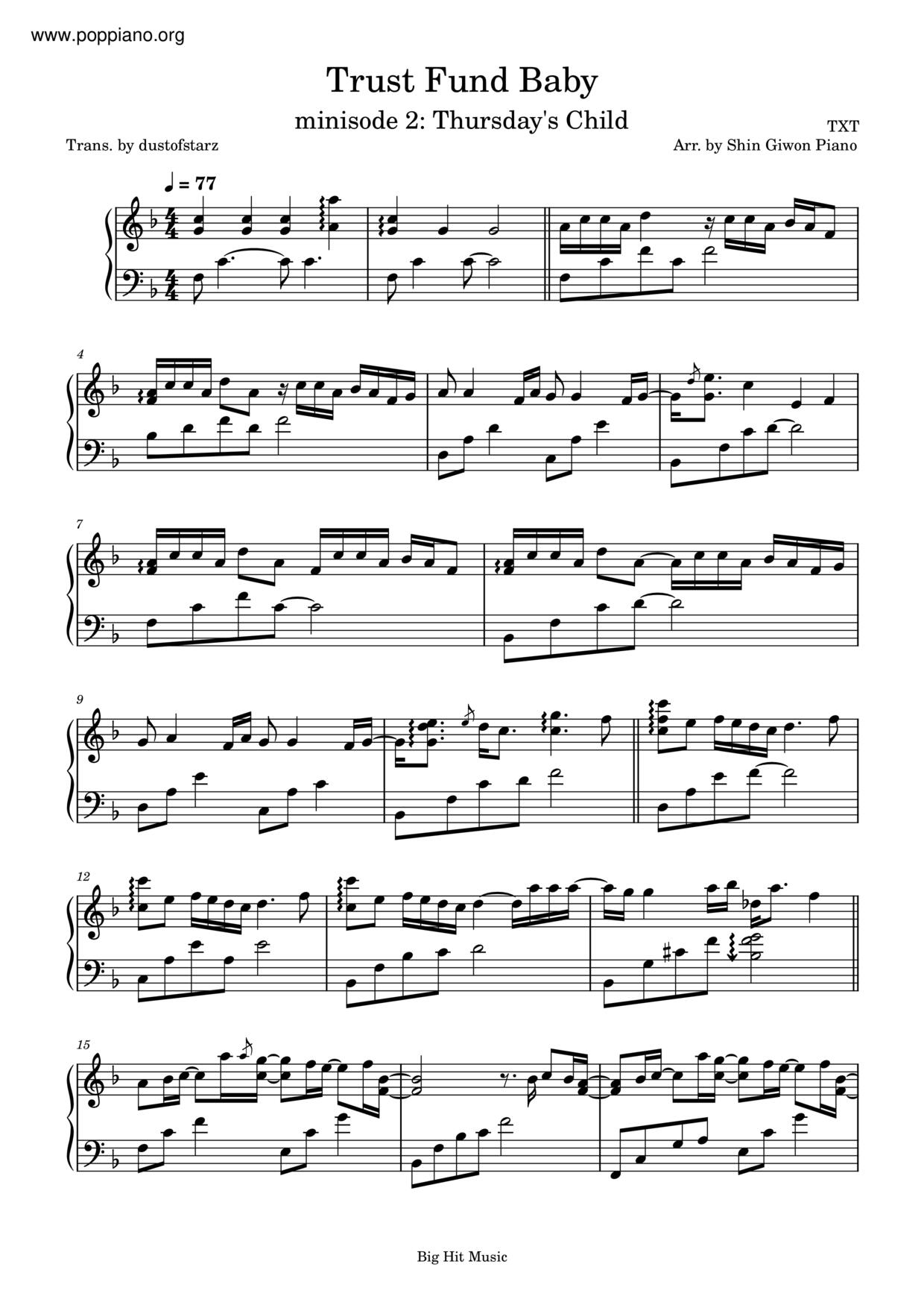 TXT Trust Fund Baby Sheet Music Pdf Free Score Download 
