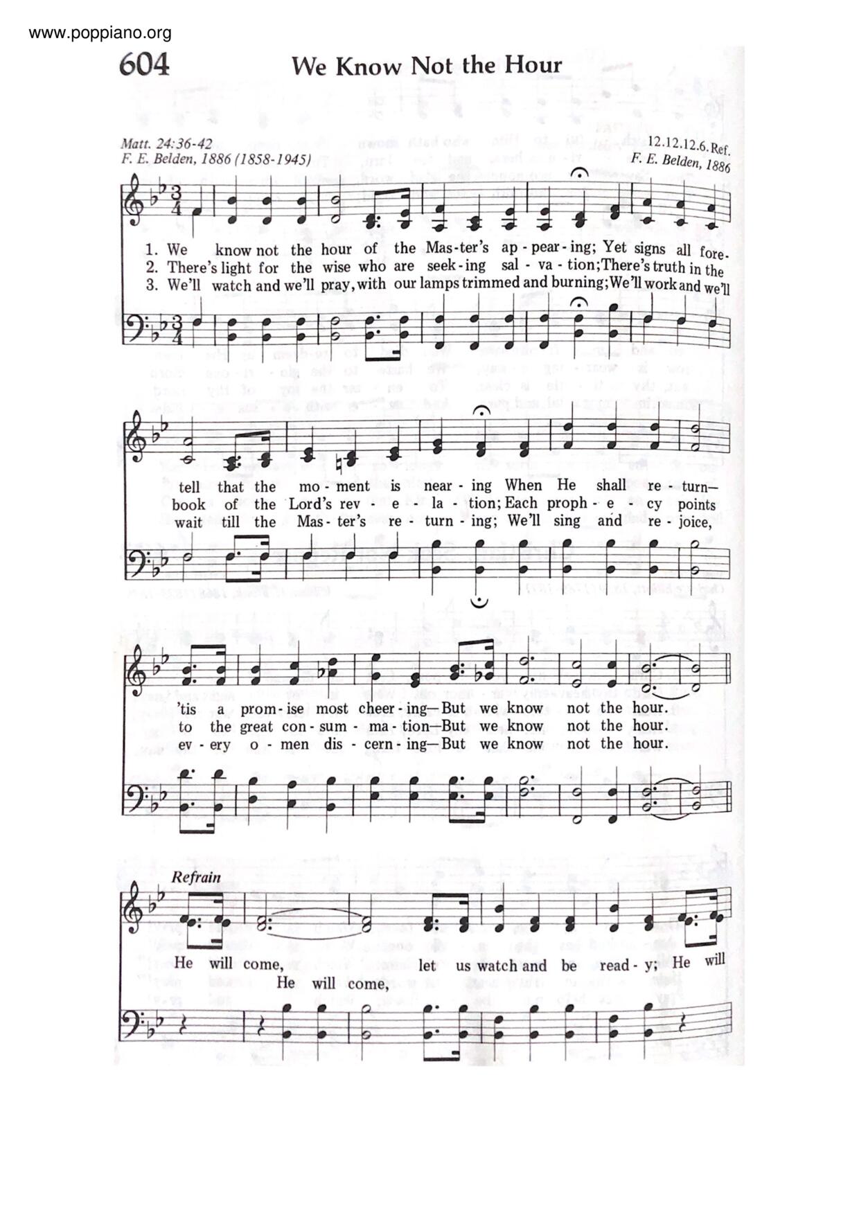 Spiritual we know not the hour sheet music pdf free score download 
