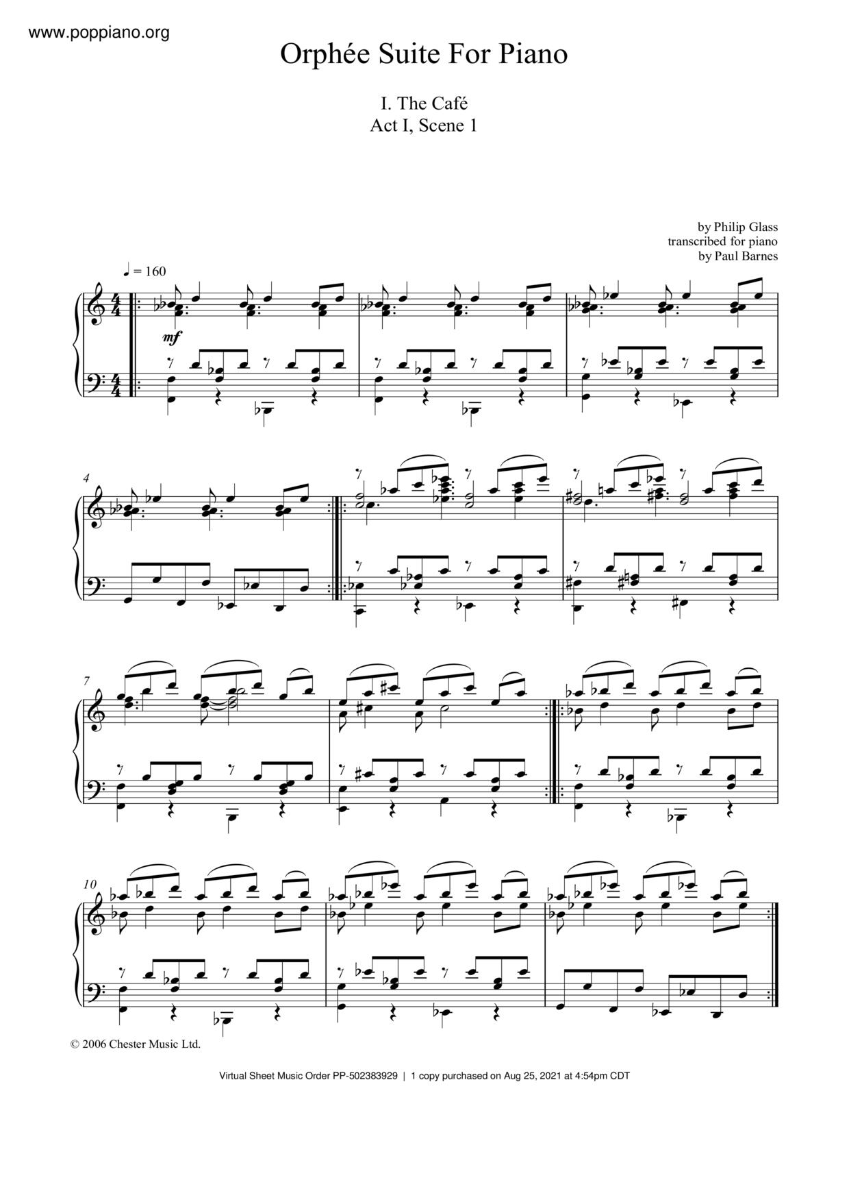 Orphee Suite For Piano, I. The Cafe, Act I, Scene 1 Score