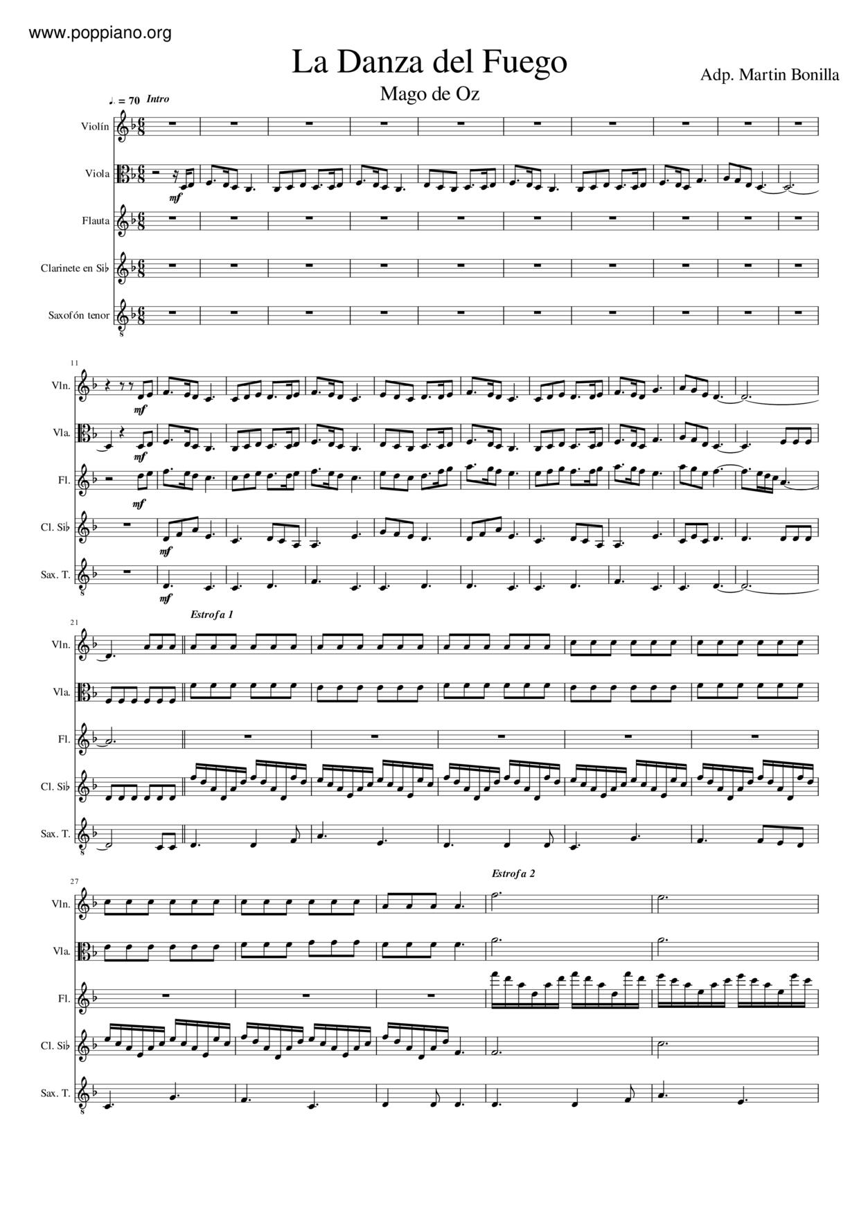 La Danza Del Fuego Score