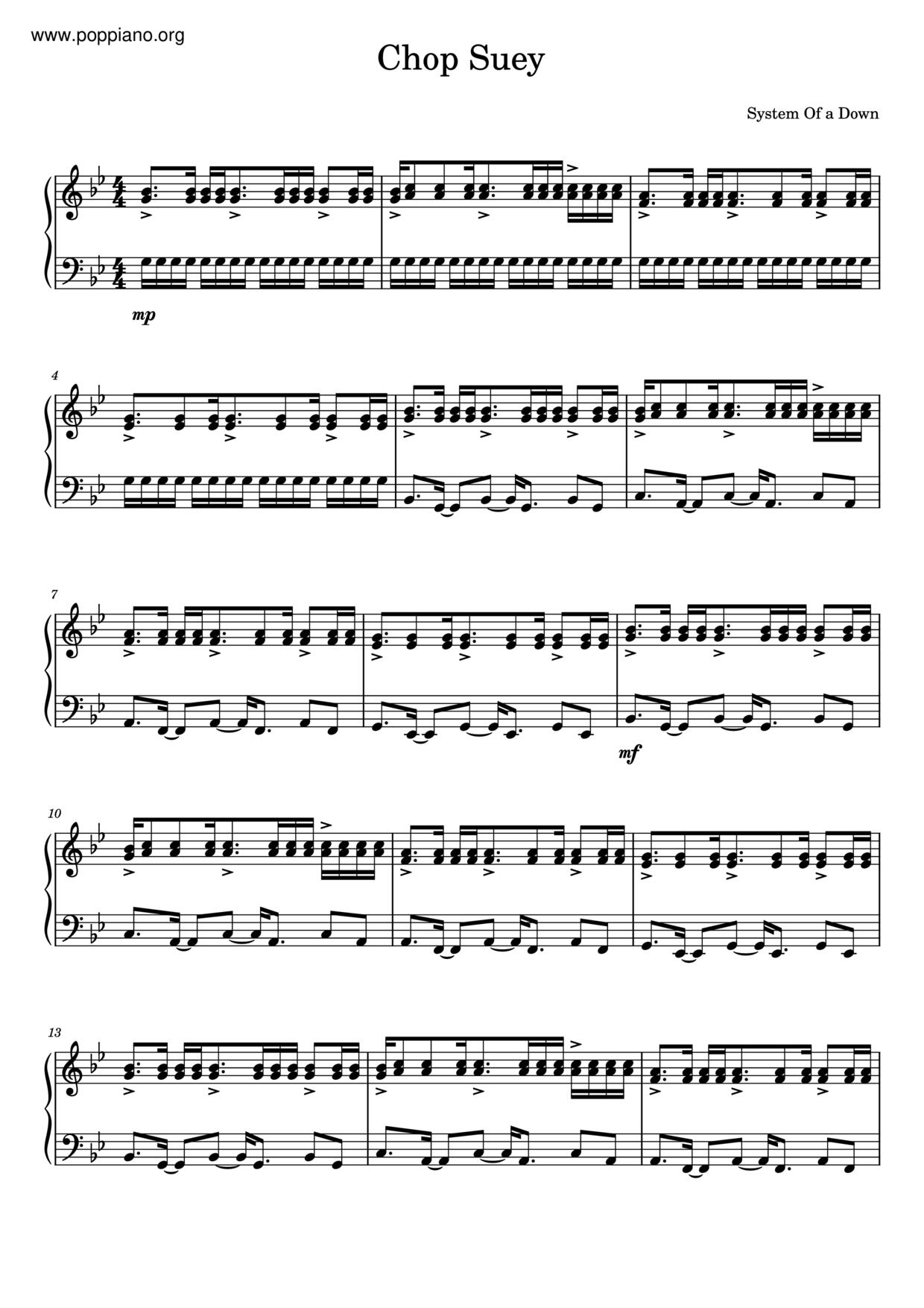 System of a down chop suey sheet music pdf free score download 