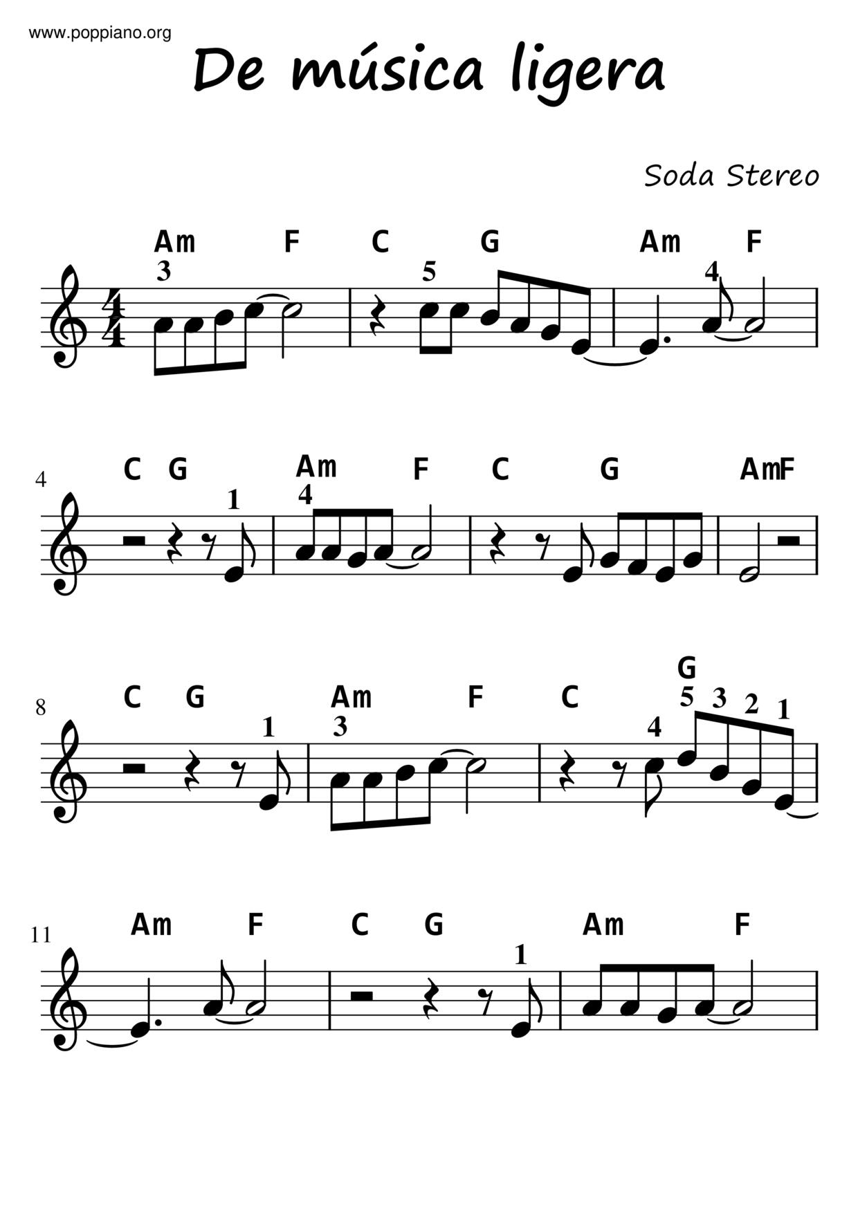 De Música Ligera Score