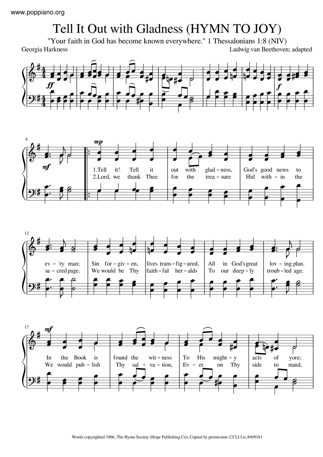 Hymn To Joy Score