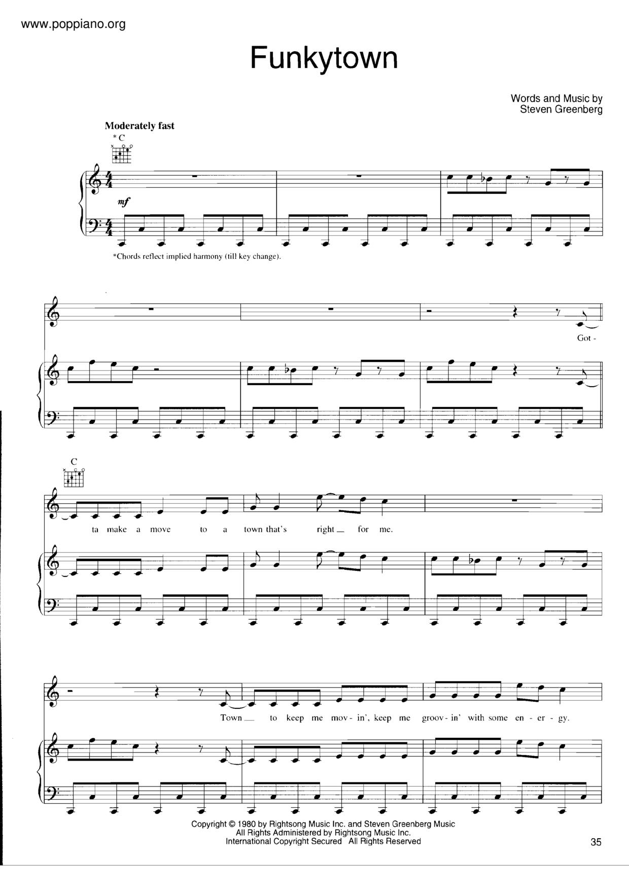 Funky Town Score