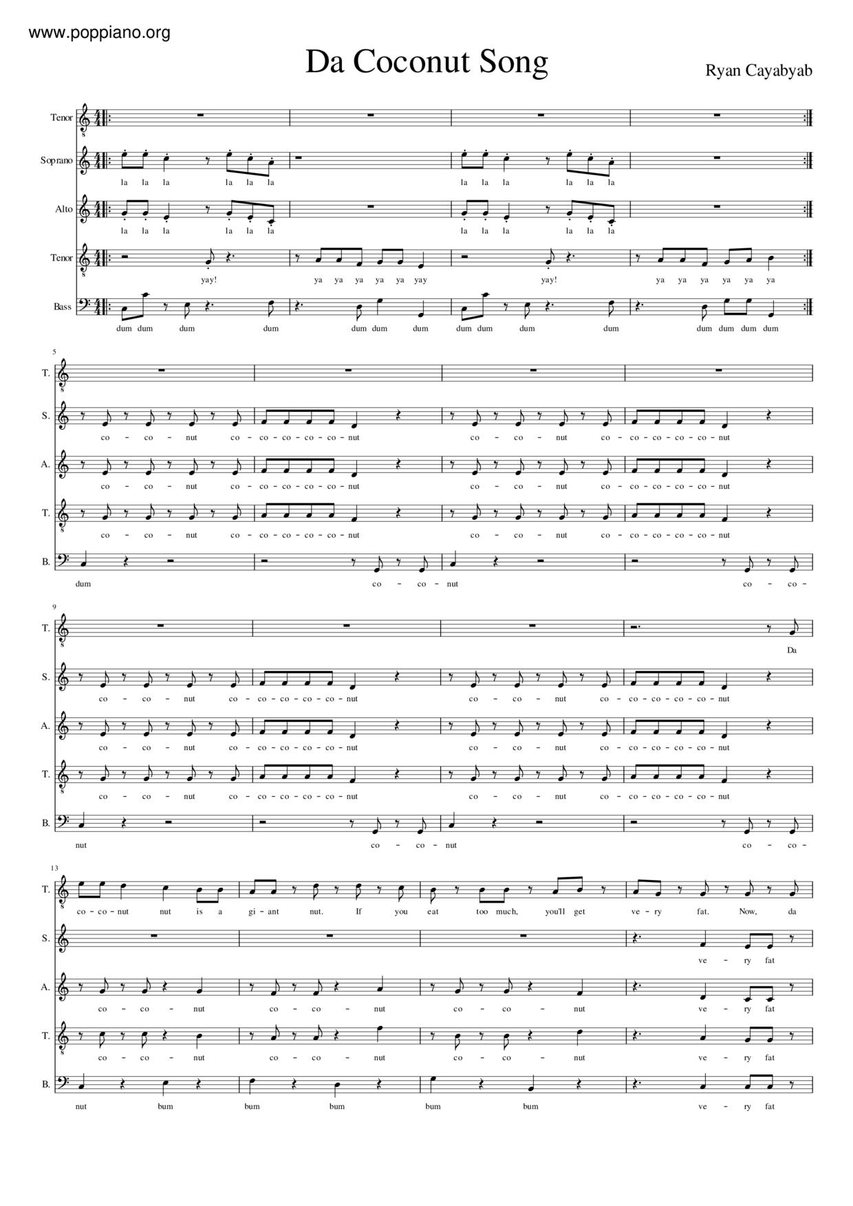 Da Coconut Nut - The Coconut Song Score