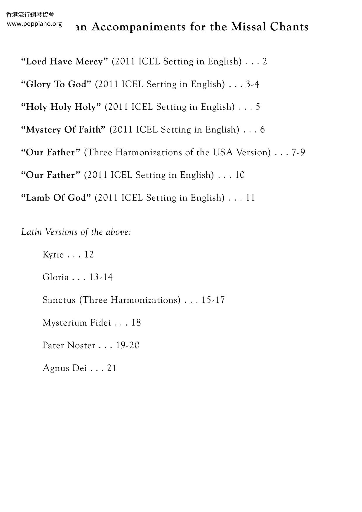 Organ Accompaniments For The Missal Chants 21 Pages琴譜