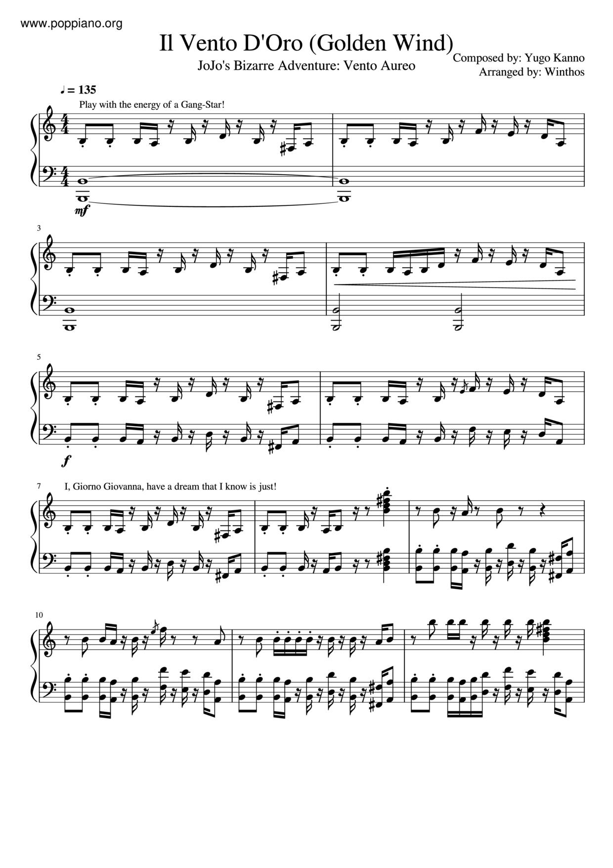 Il Vento D'oro (Golden Wind) Score
