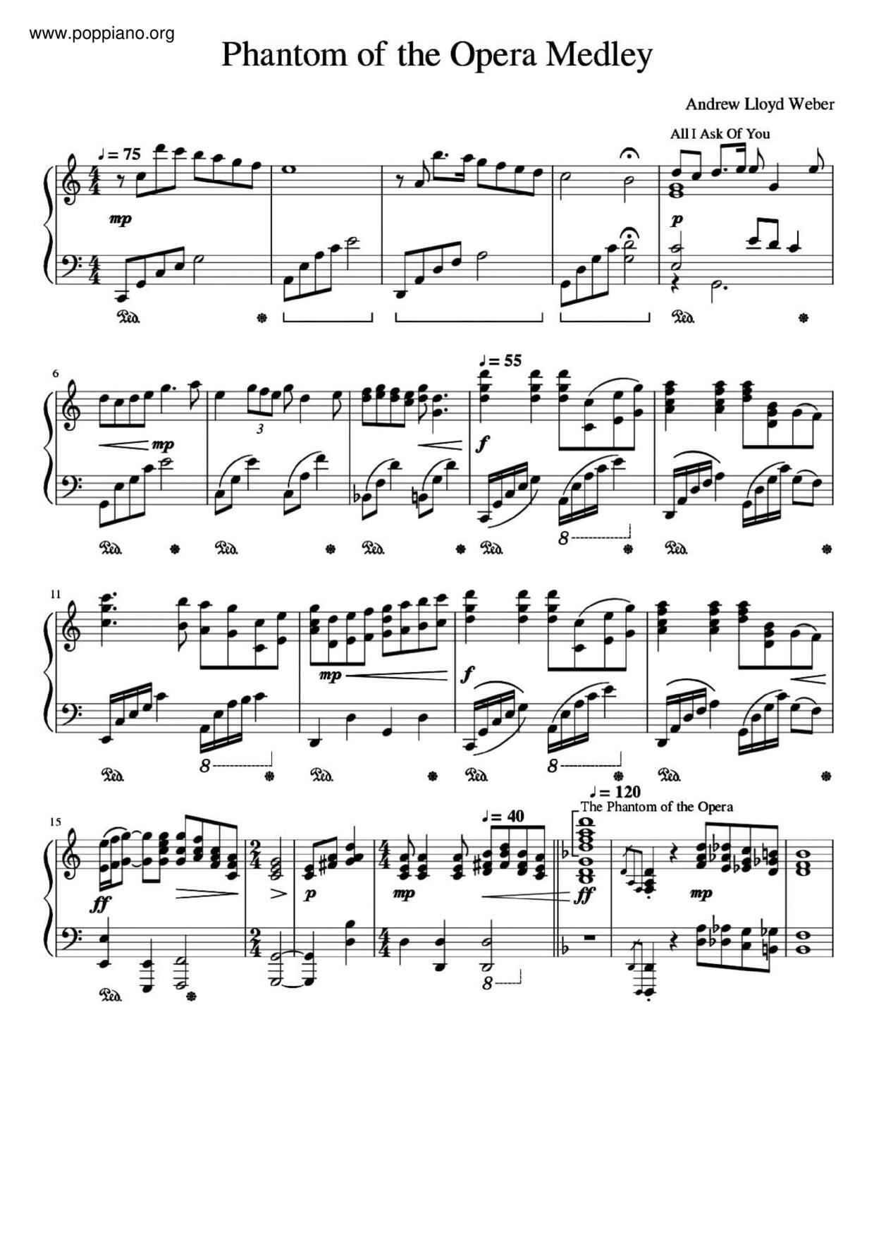 The Phantom Of The Opera Medley Score