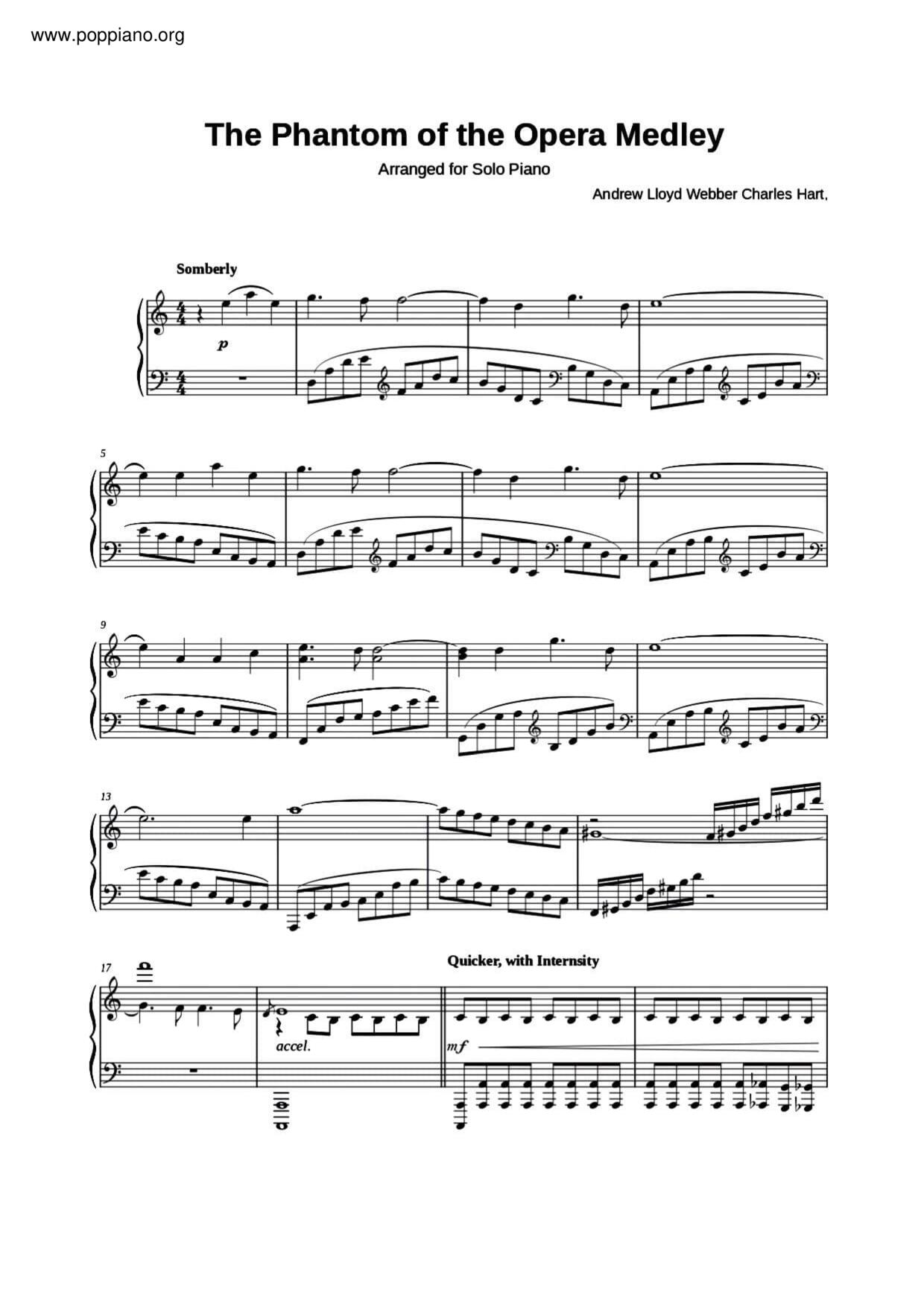 The Phantom Of The Opera Medley Score