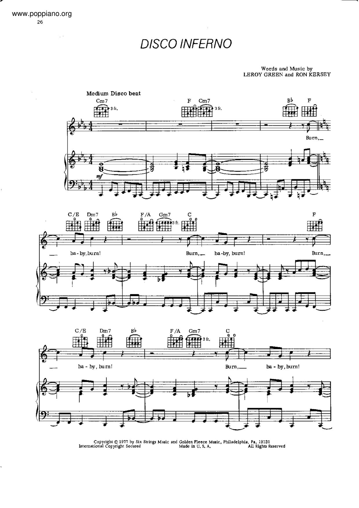 pulmón salado Cita ☆ The Trammps-Disco Inferno Sheet Music pdf, - Free Score Download ☆