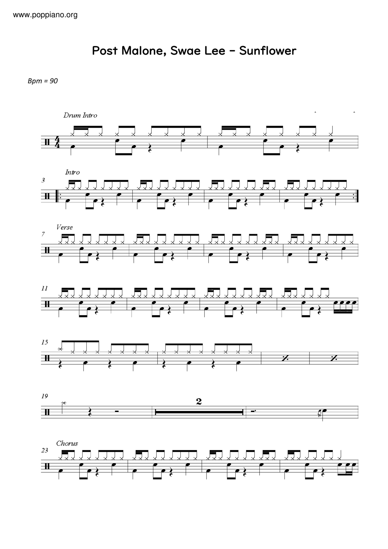 Sunflower (Spider-Man: Into The Spider-Verse) Score