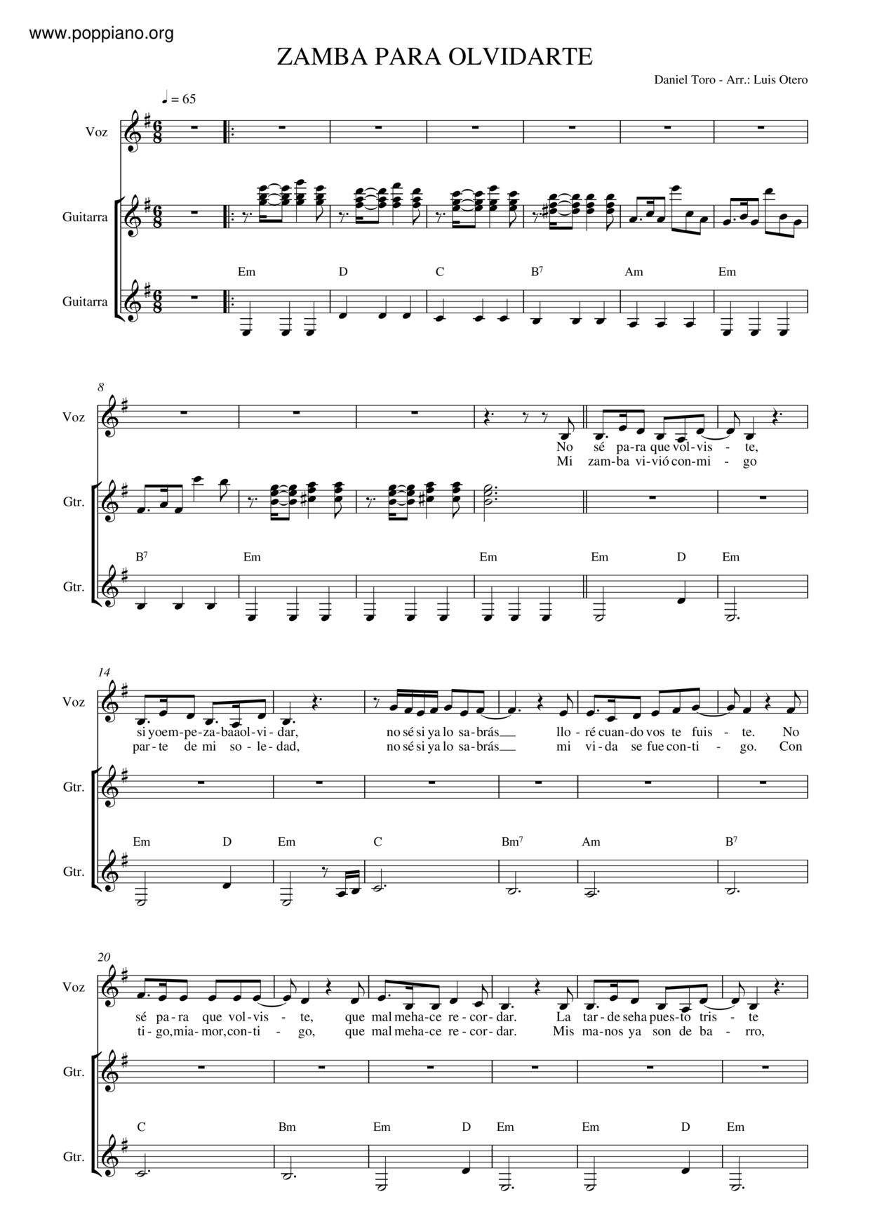 Zamba para Olvidarte Score