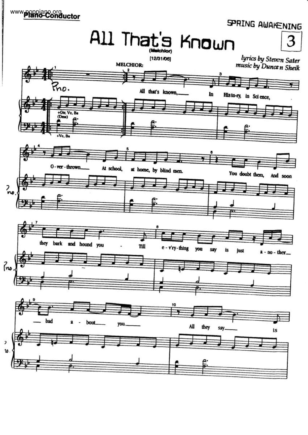 All That's Known Score