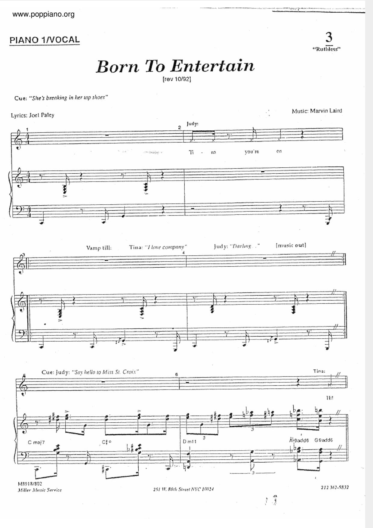 Born To Entertain Score