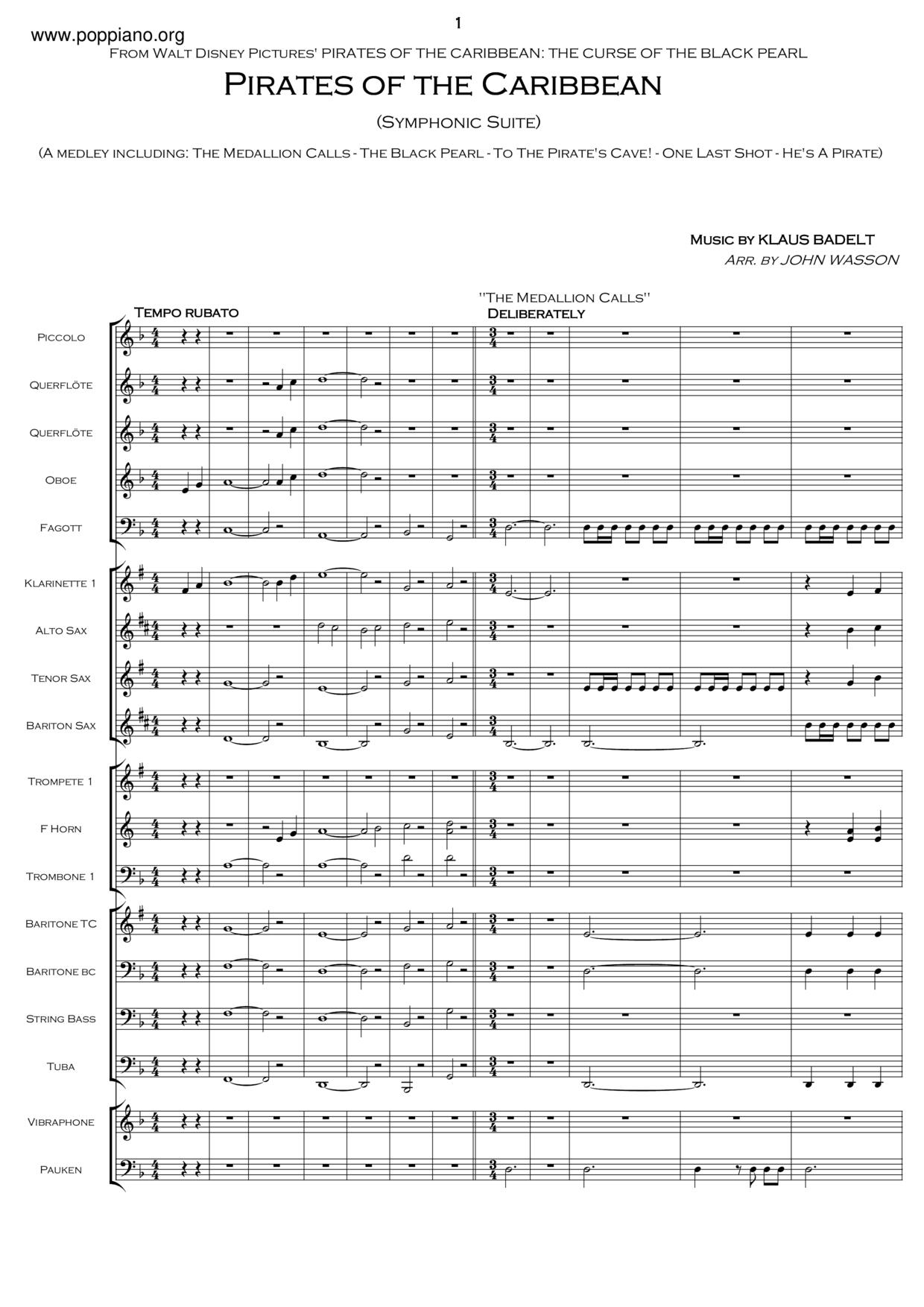 Pirates Of The Caribbean Medley Score