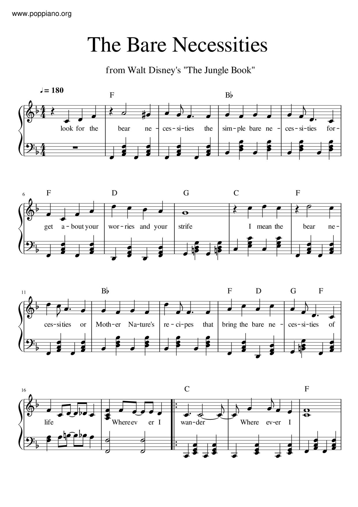 The Jungle Book - The Bare Necessities Score