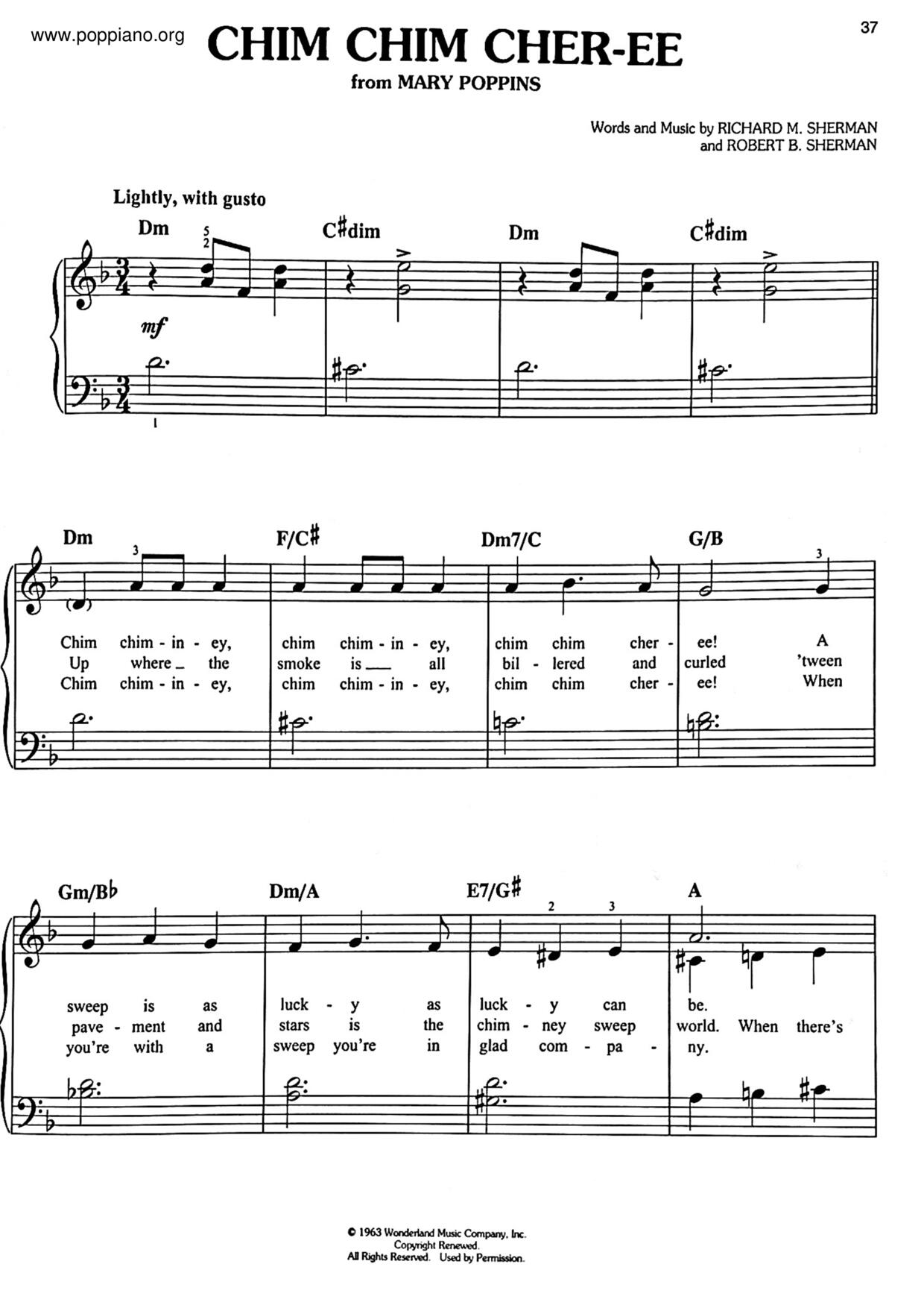 Mary Poppins - Chim Chim Cher-Ee Score