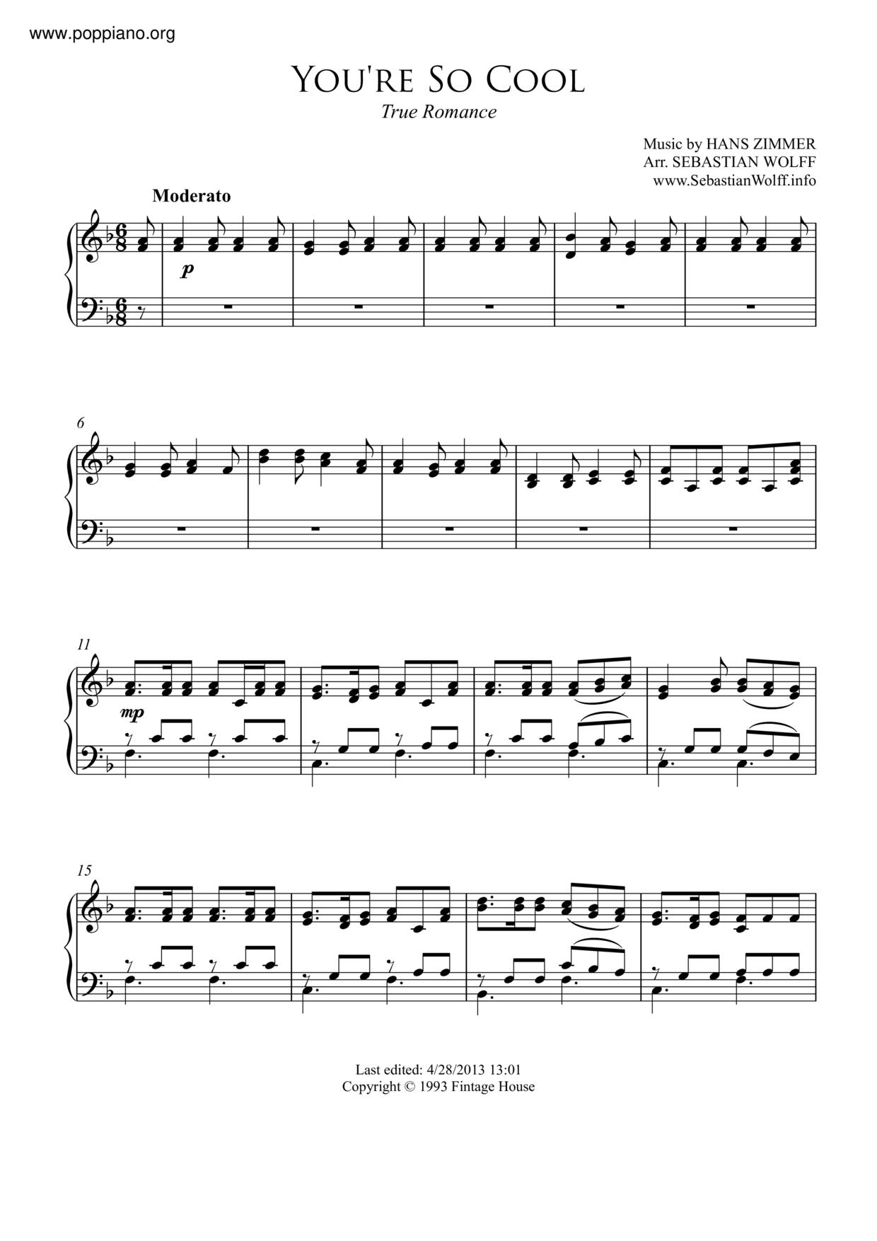 You're So Cool Score