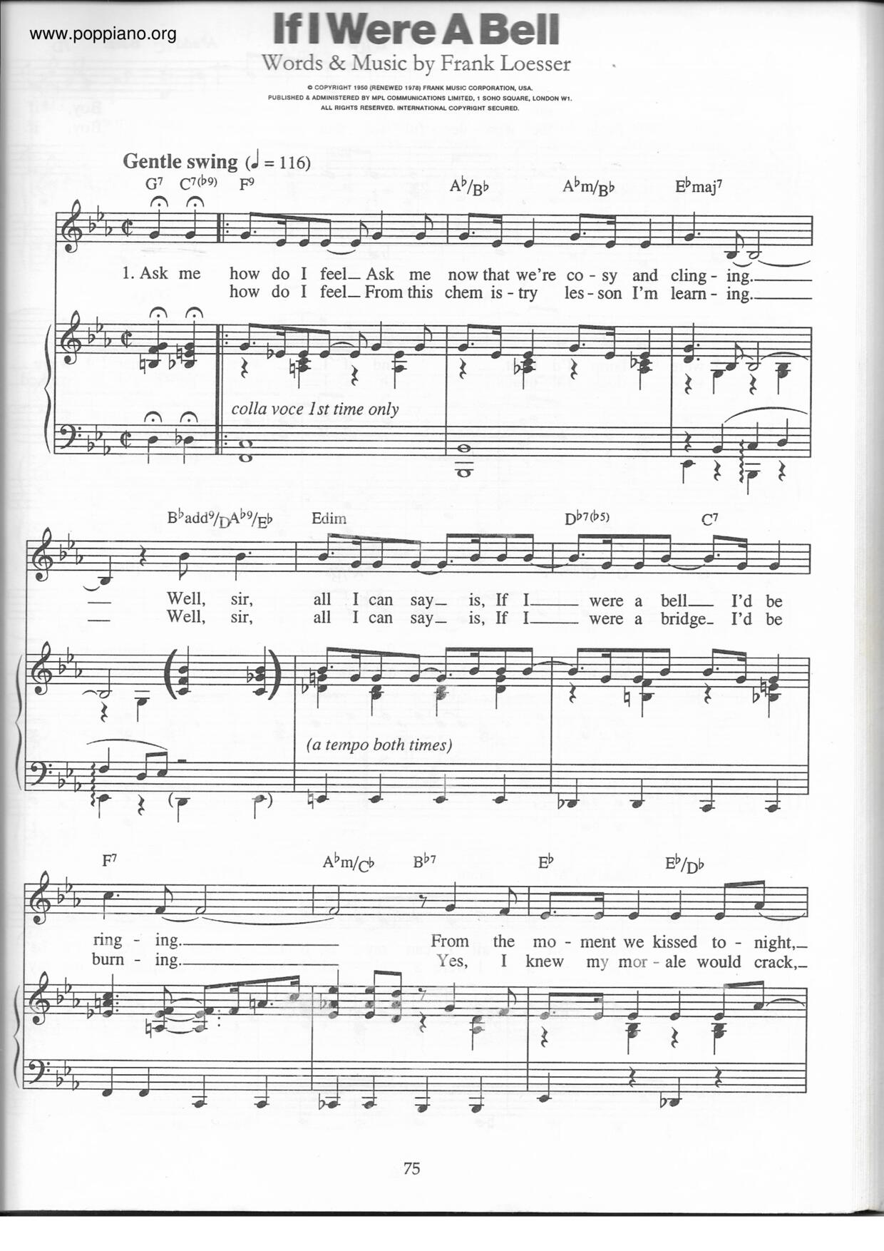 Frank LoesserGuys And Dolls If I Were A Bell 琴譜pdf香港流行鋼琴協會琴譜下載 ★