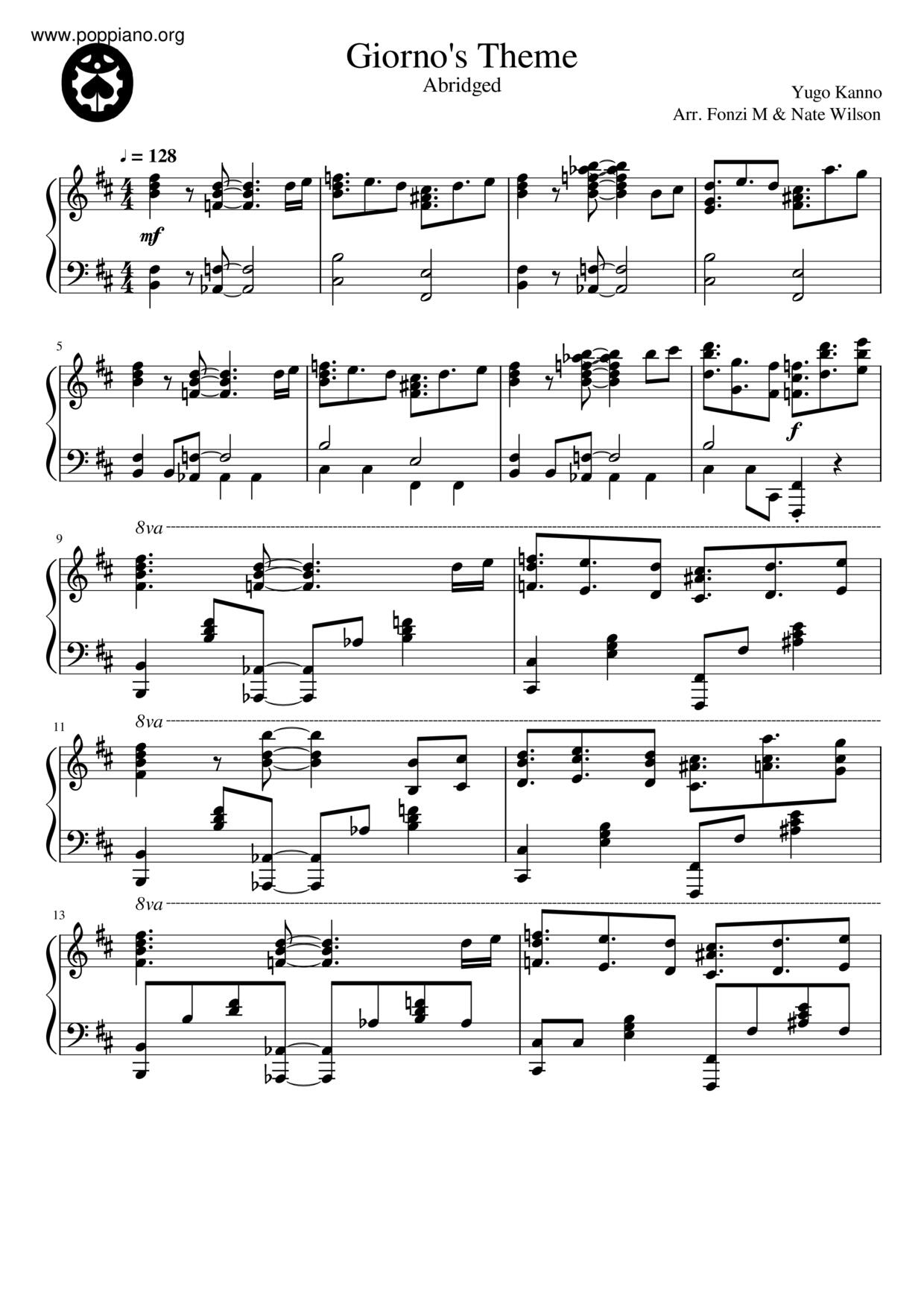 Jojo s Bizarre Adventure Golden Wind Giorno's Theme Ver 2 Sheet music for  Piano (Solo)