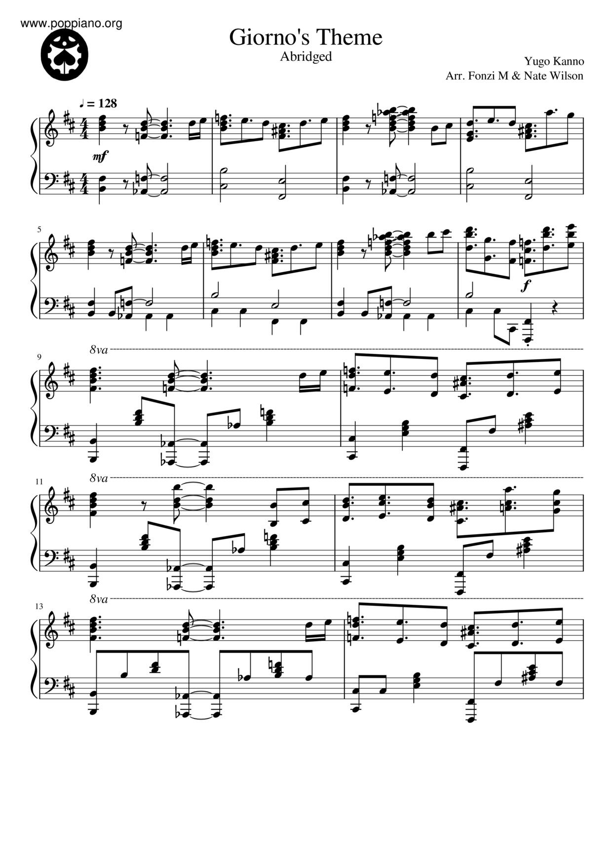 JoJo's Bizarre Adventure Golden Wind OST:Giorno's theme Sheet music for  Piano (Solo)