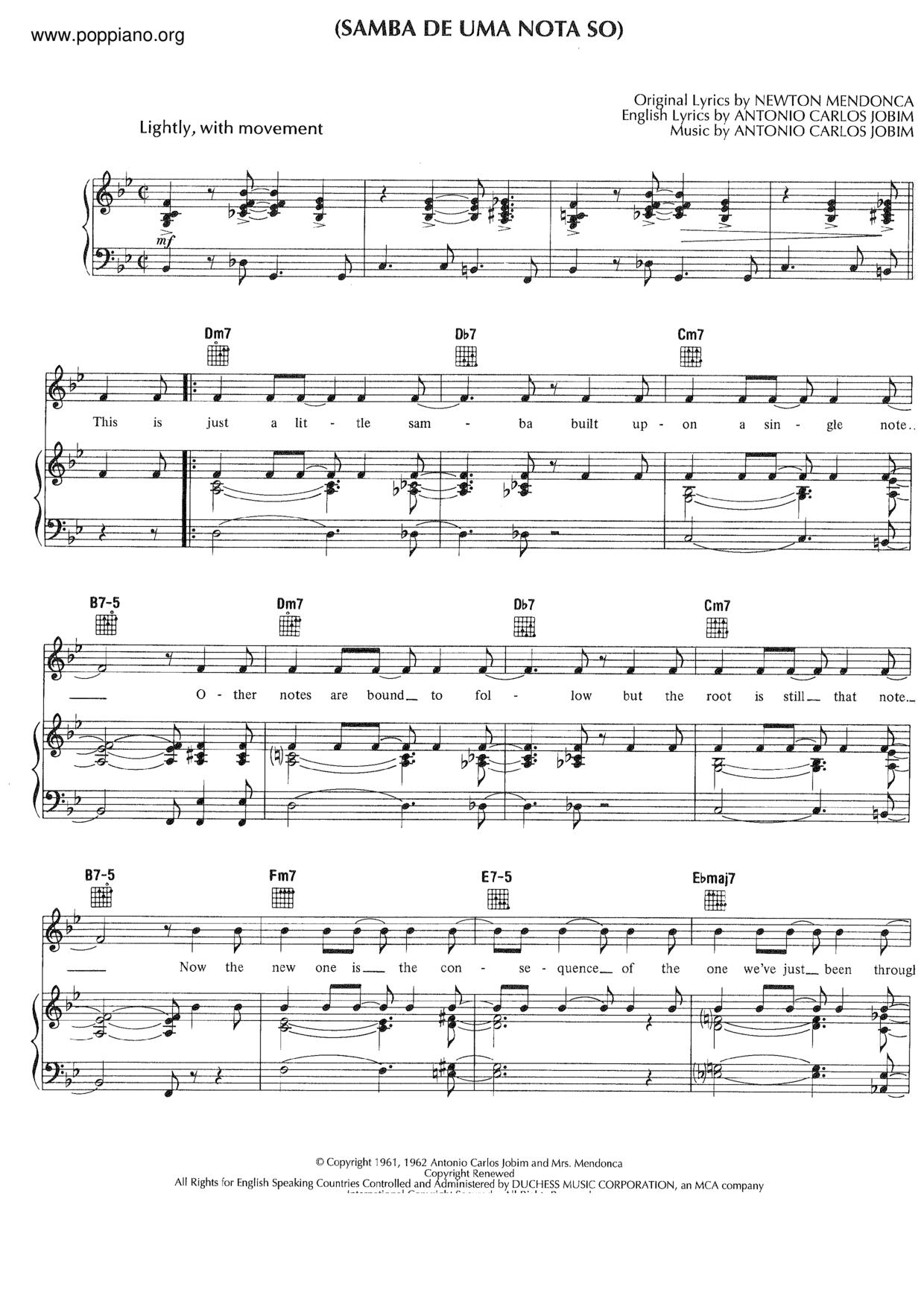 One Note Samba (Samba De Uma Nota So) Score