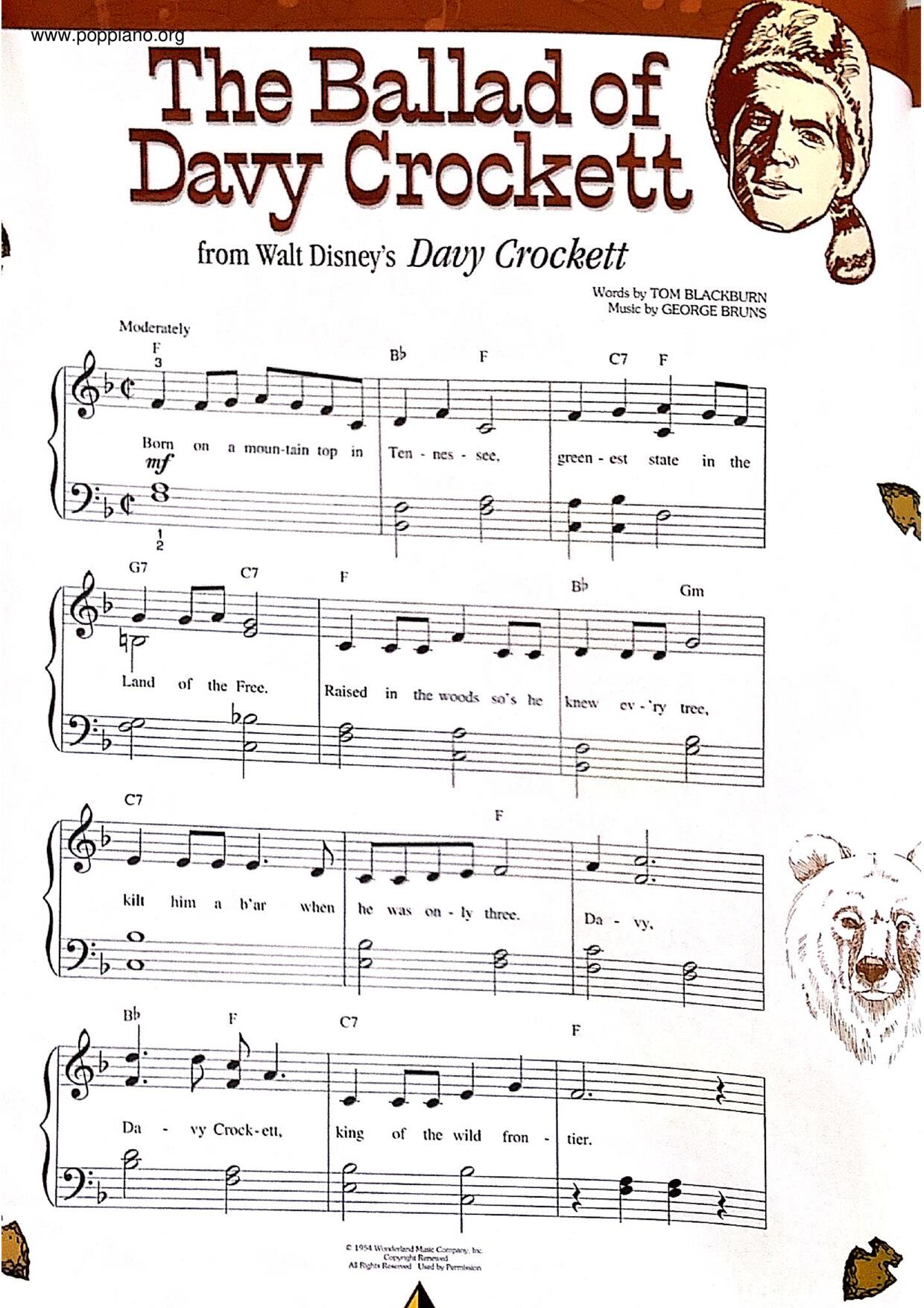 The Ballad Of Davy Crockett琴谱