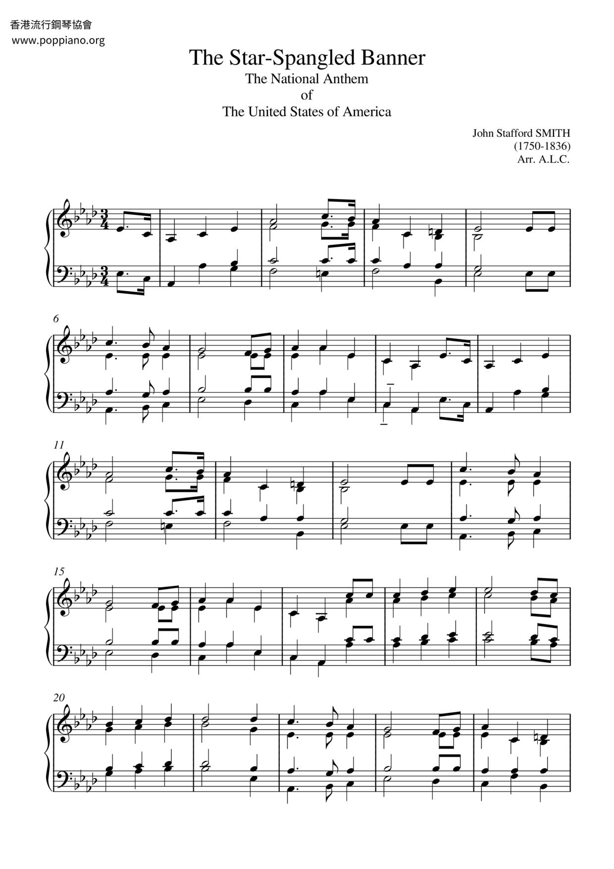 The Star-Spangled Banner (USA Anthem)ピアノ譜