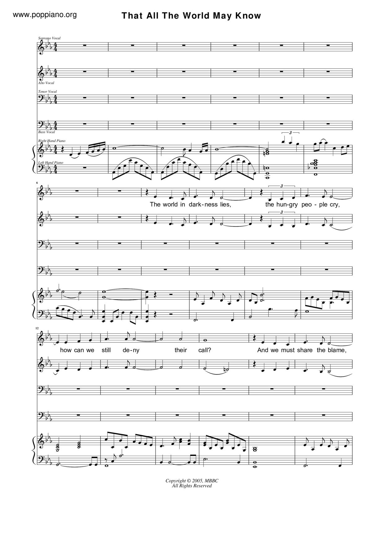 That All The World May Know Score