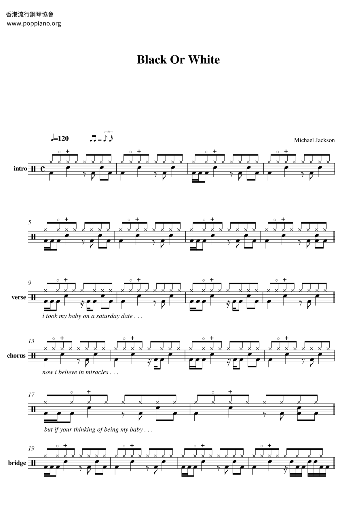 Michael Jackson-Tabulació de bateria blanca o negraMichael Jackson-Tabulació de bateria blanca o negra  