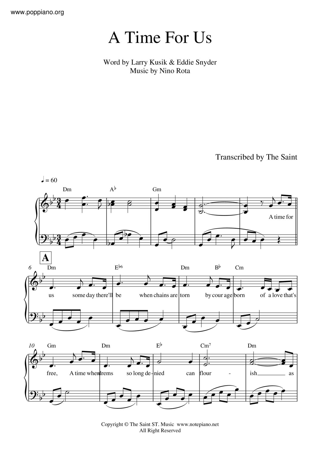 Romeo And Juliet - A Time For Us Score