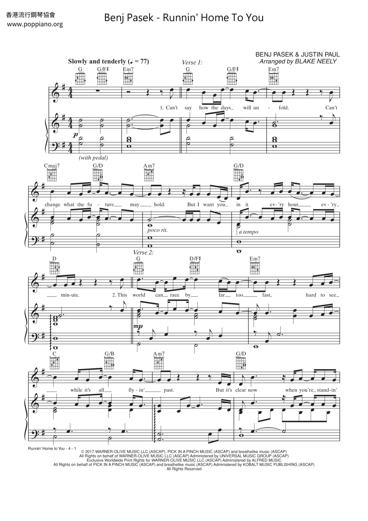 Runnin' Home To You Score