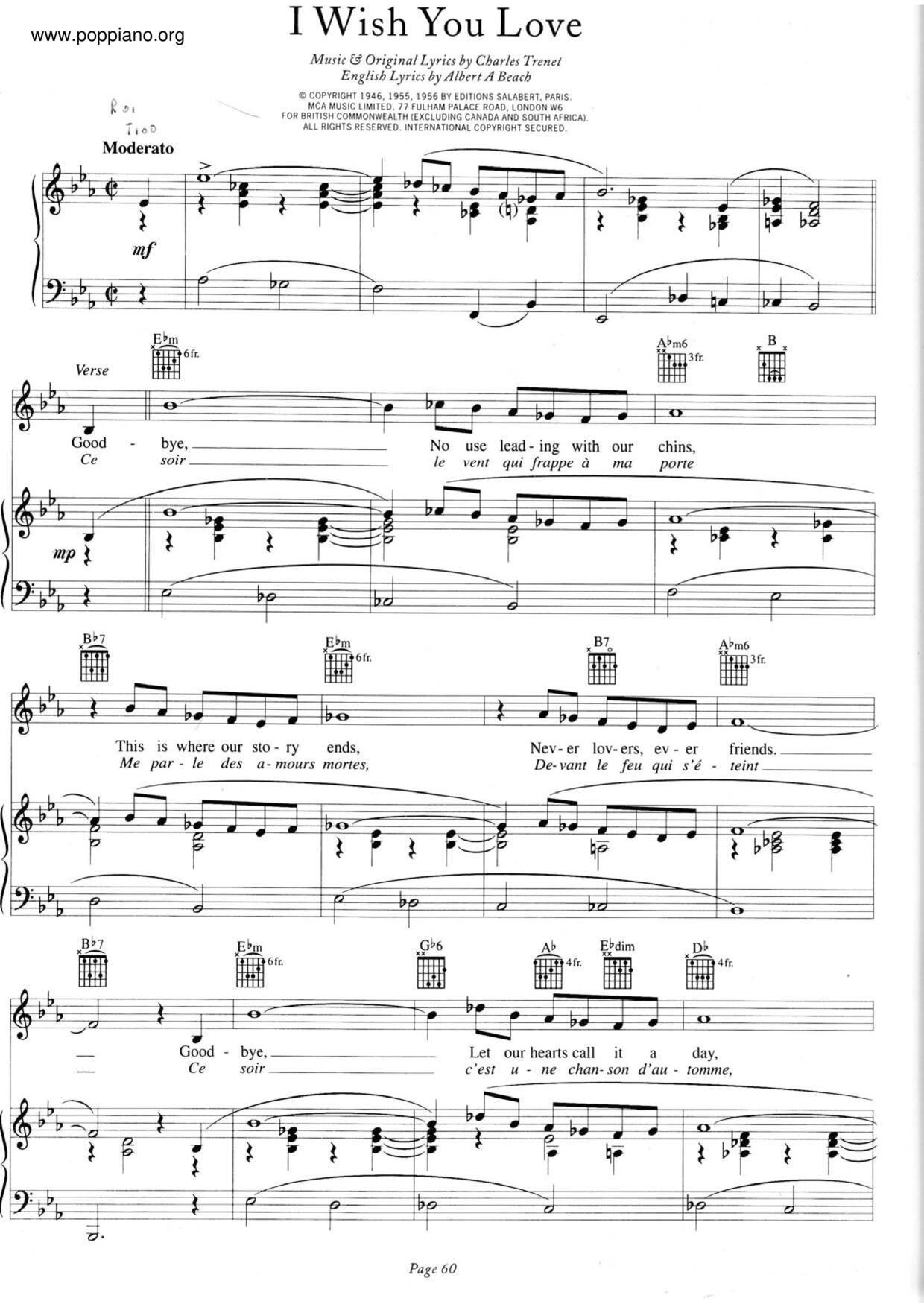 Wish You Well sheet music for voice, piano or guitar (PDF)
