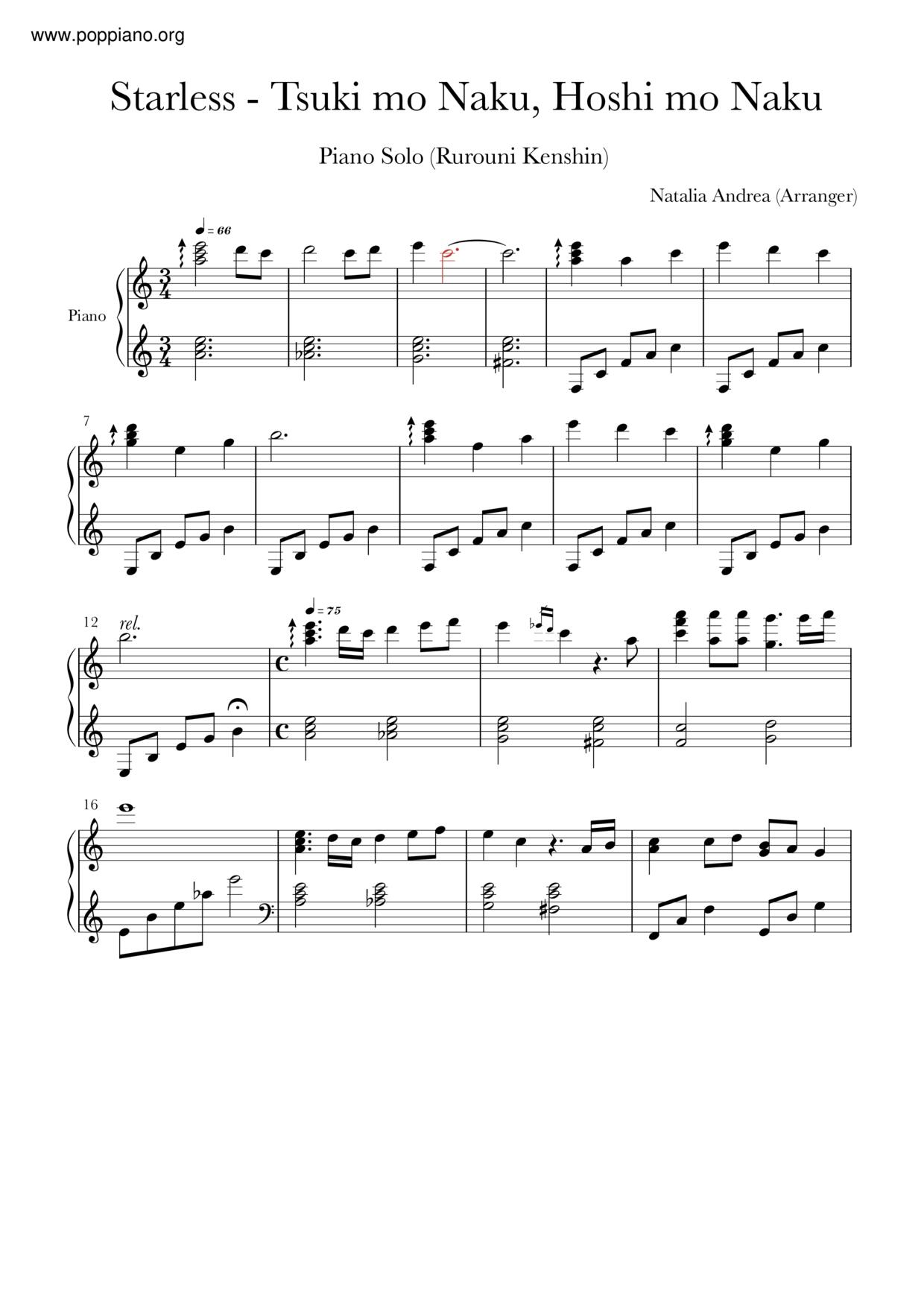 Starless (Tsuki mo Naku, Hoshi mo Naku) Score