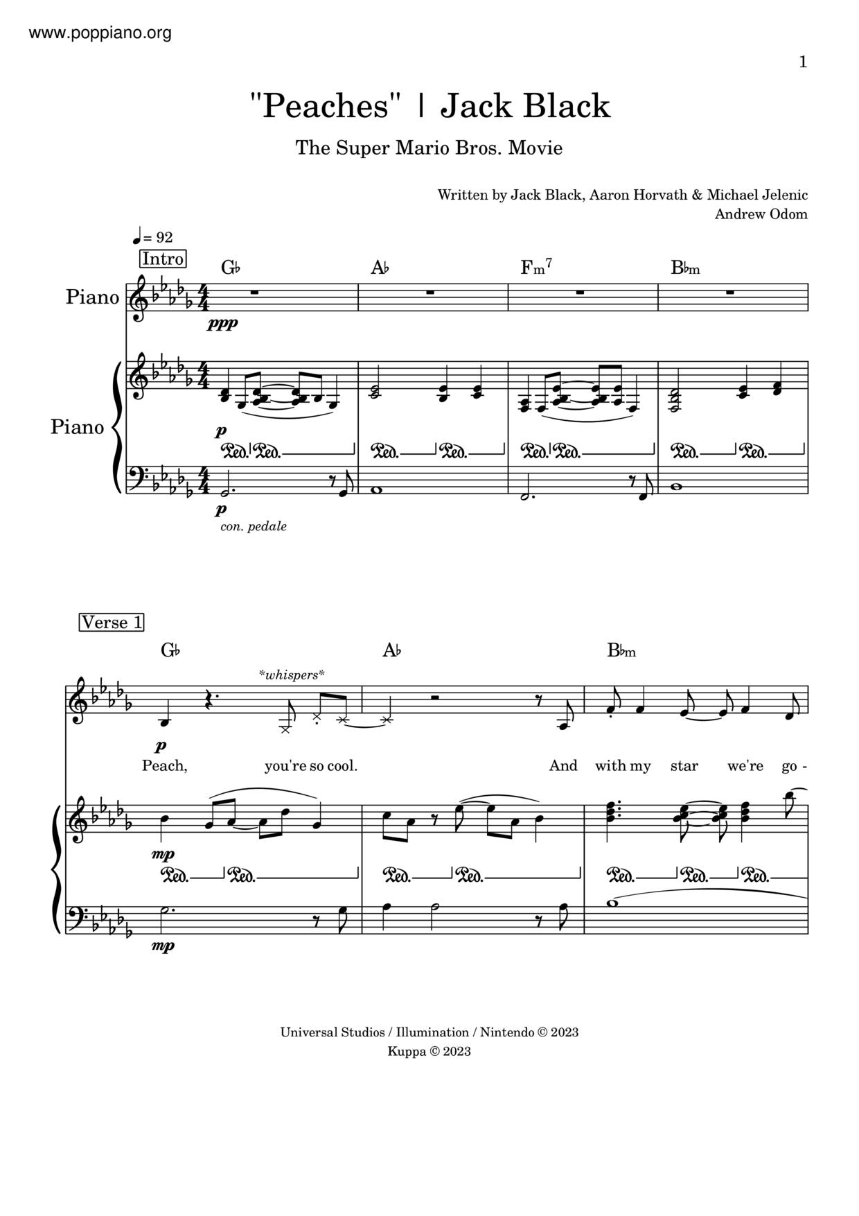 PEACHES Jack Black Super Mario Bro Piano Sheet Music Score -  Portugal