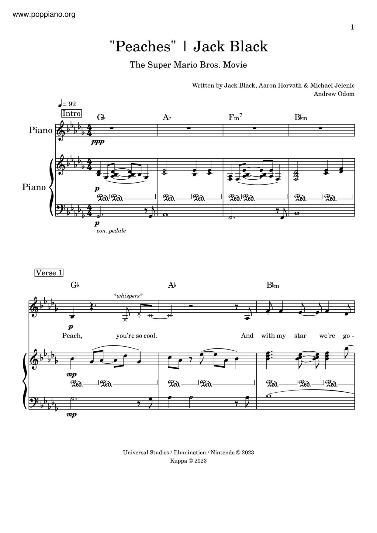 Jack Black — Peaches (Piano Sheet Music) 