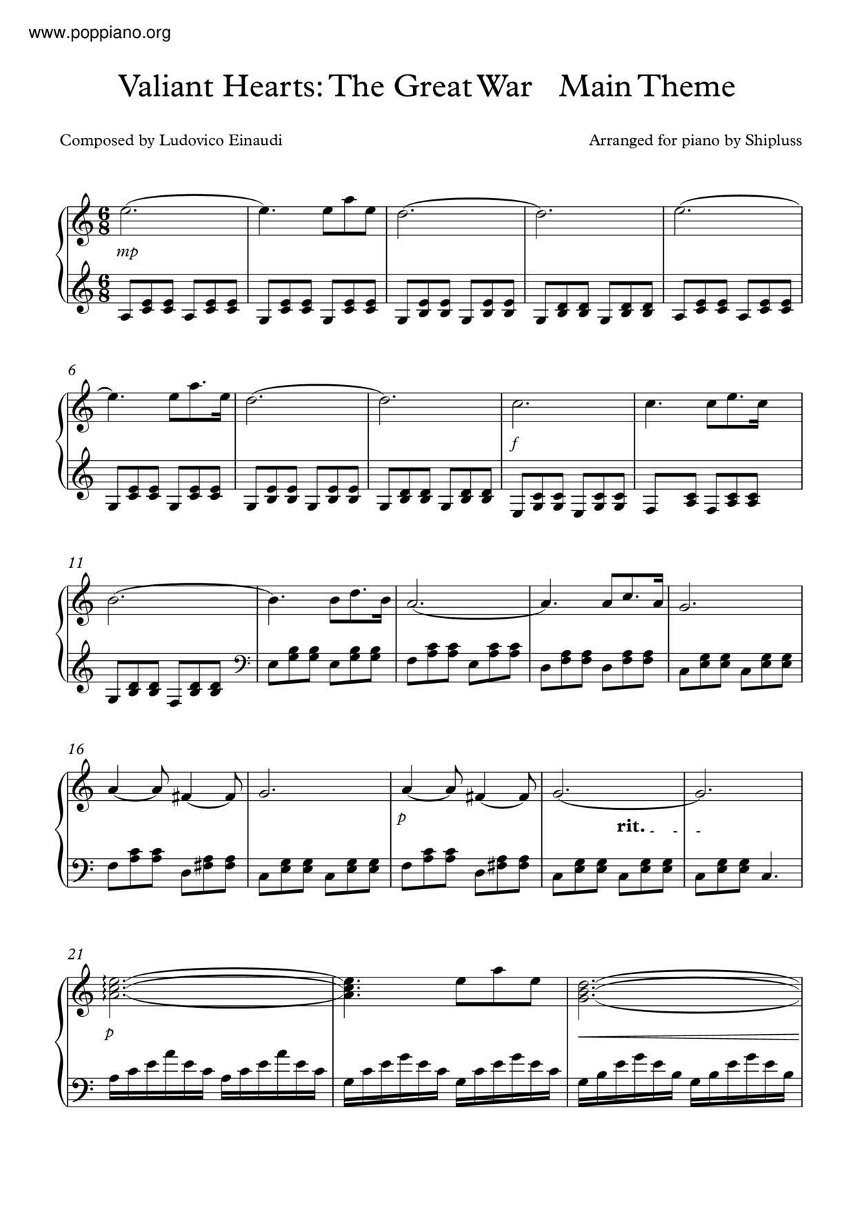 Valiant Hearts:the Great War Main Themeピアノ譜